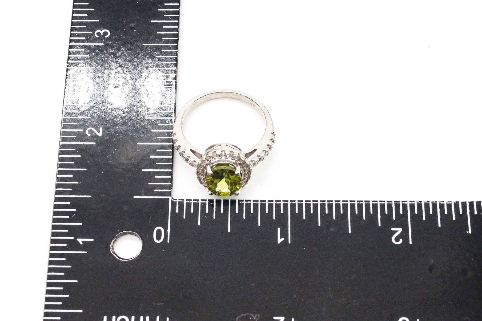 Vintage Designer KJC Peridot Cubic Zirconia Sterling Silver Ring - Size 8