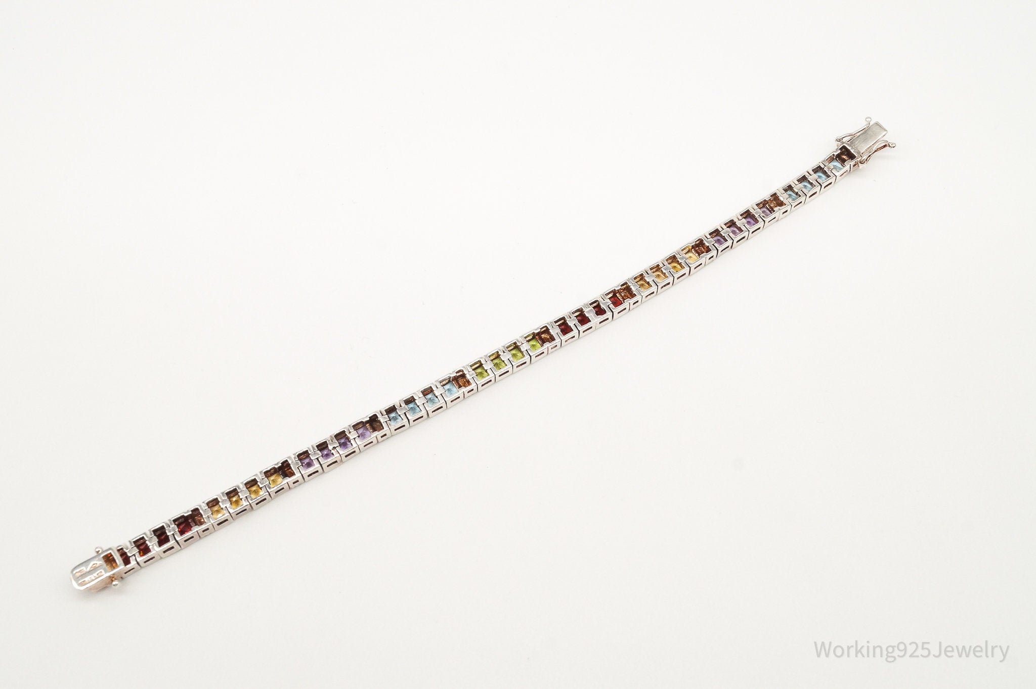 Vintage Designer Multi Gemstone Sterling Silver Bracelet