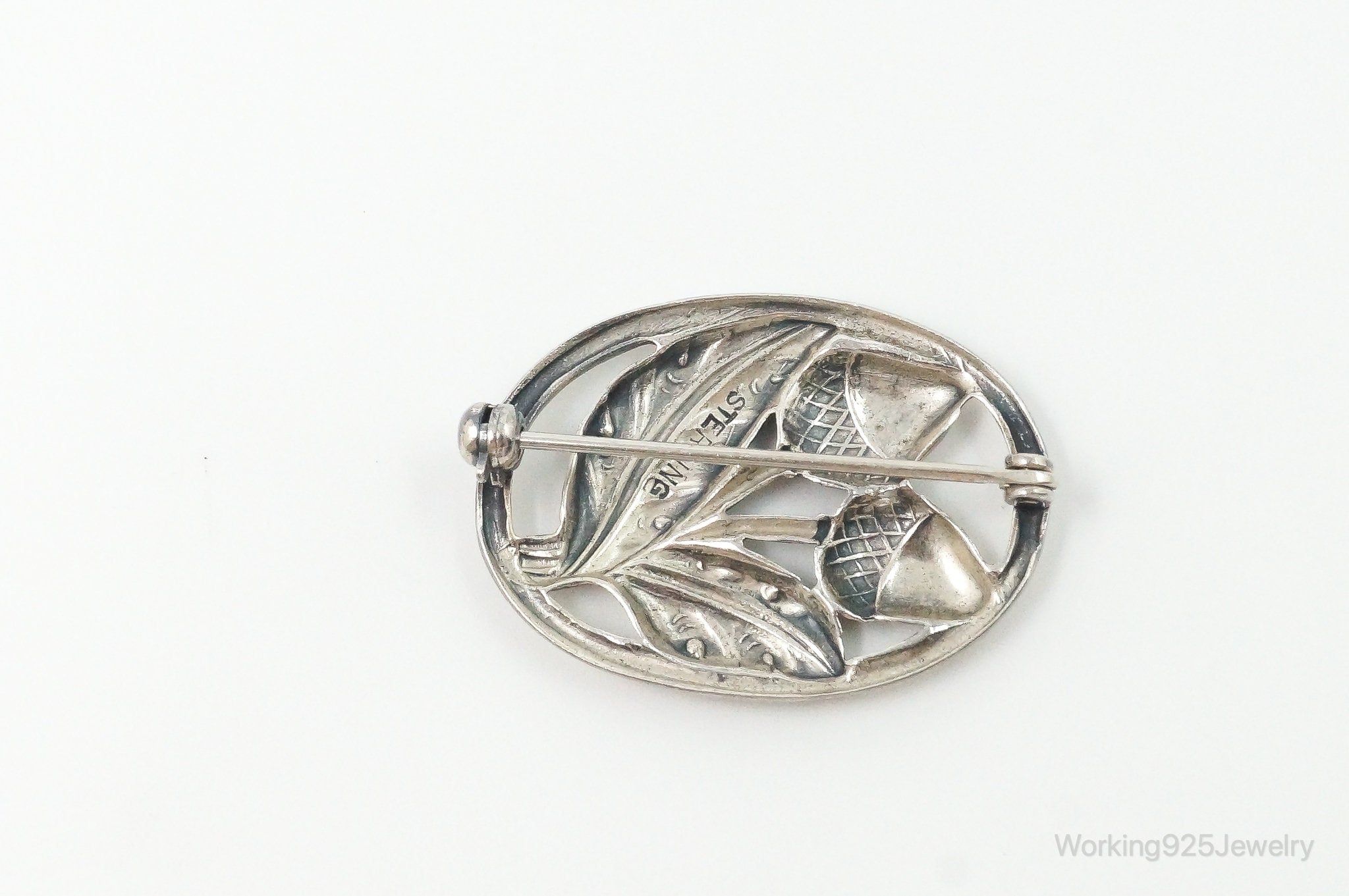 Antique Acorns Sterling Silver Brooch Pin
