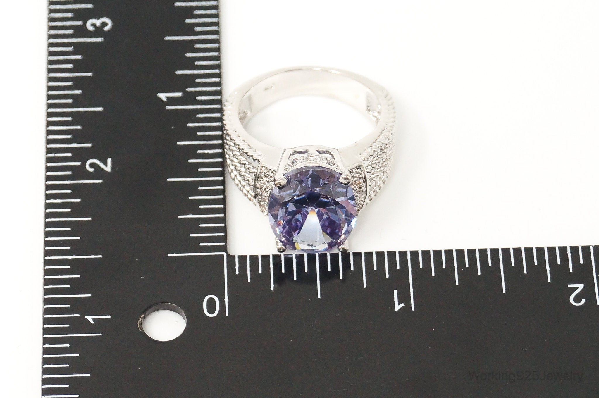 Vintage Large Amethyst Cubic Zirconia Art Deco Sterling Silver Ring SZ 10.25