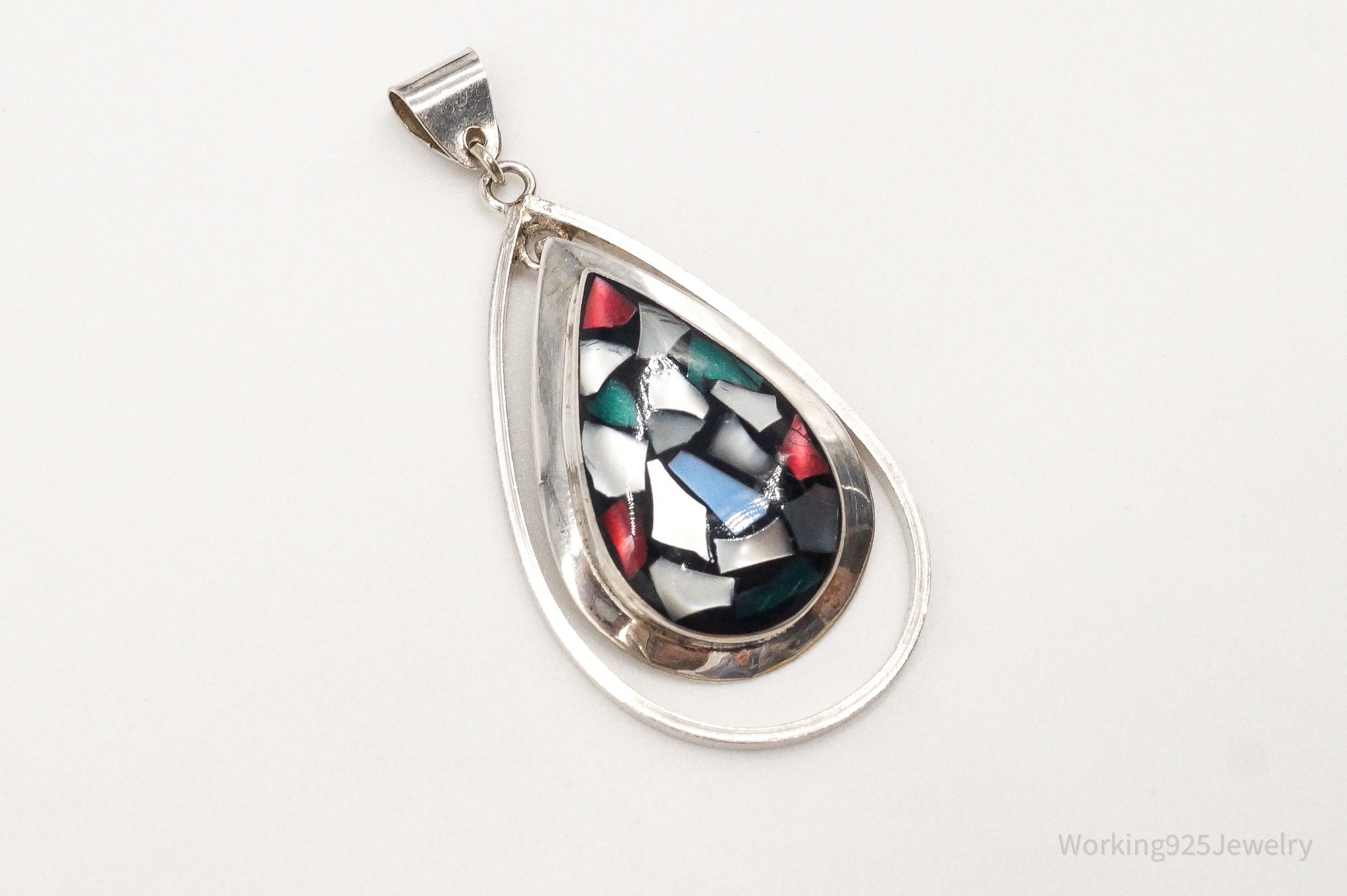 Vintage Israel Paua Abalone Shell Sterling Silver Pendant