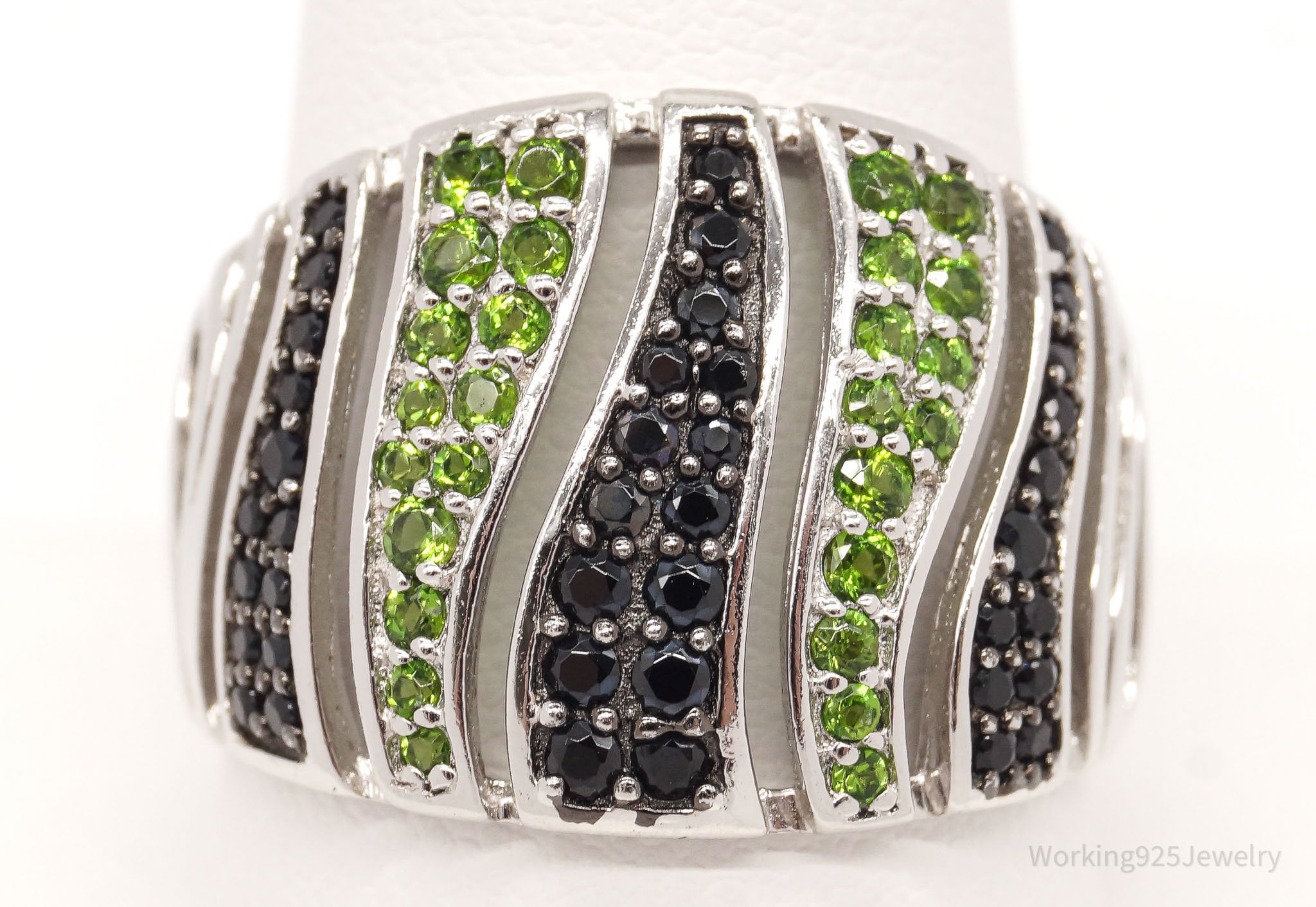 Vintage Designer HT Peridot Black Spinel Sterling Silver Ring - Size 11