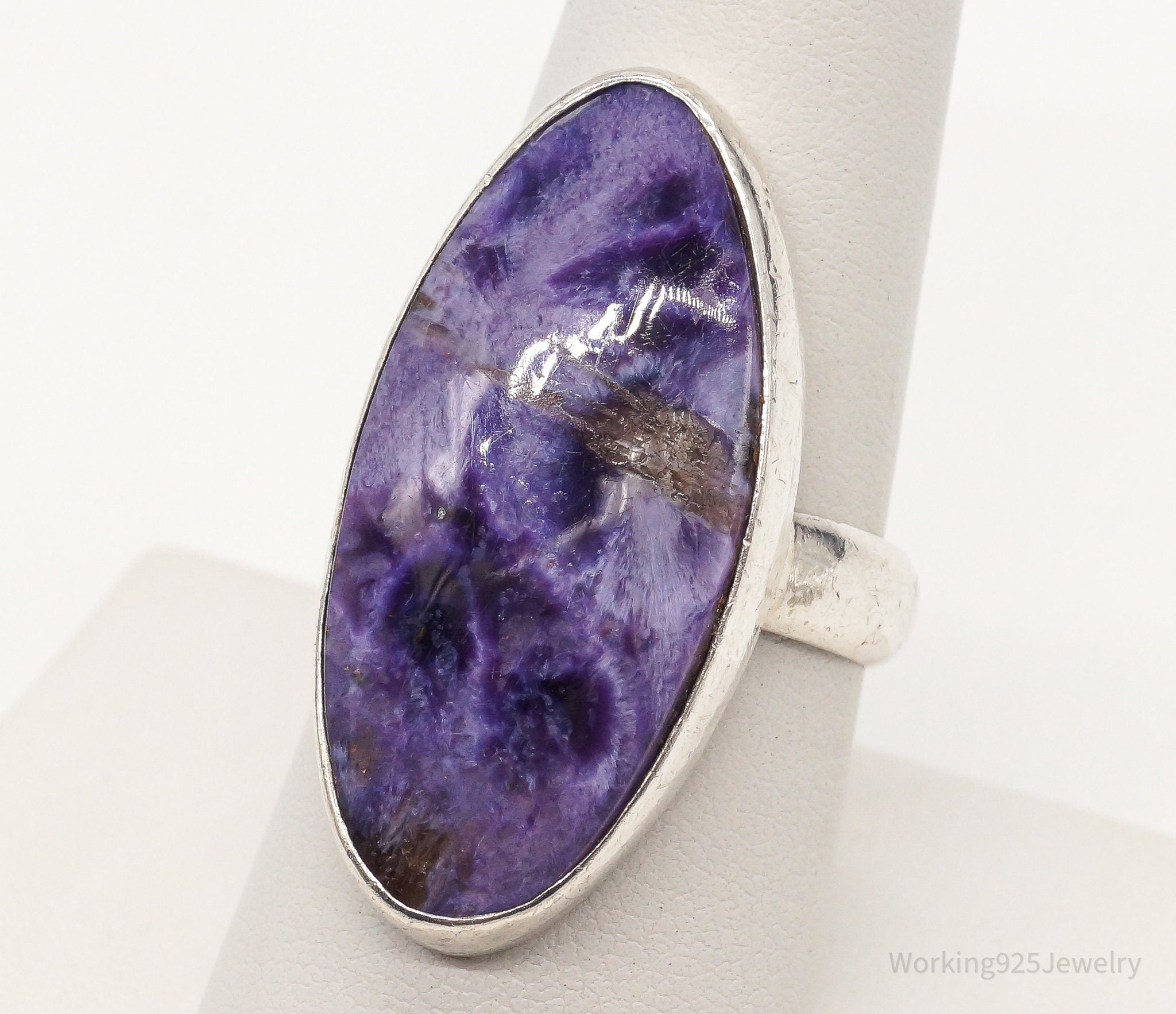 Vintage Large Charoite Sterling Silver Ring - Size 8.25