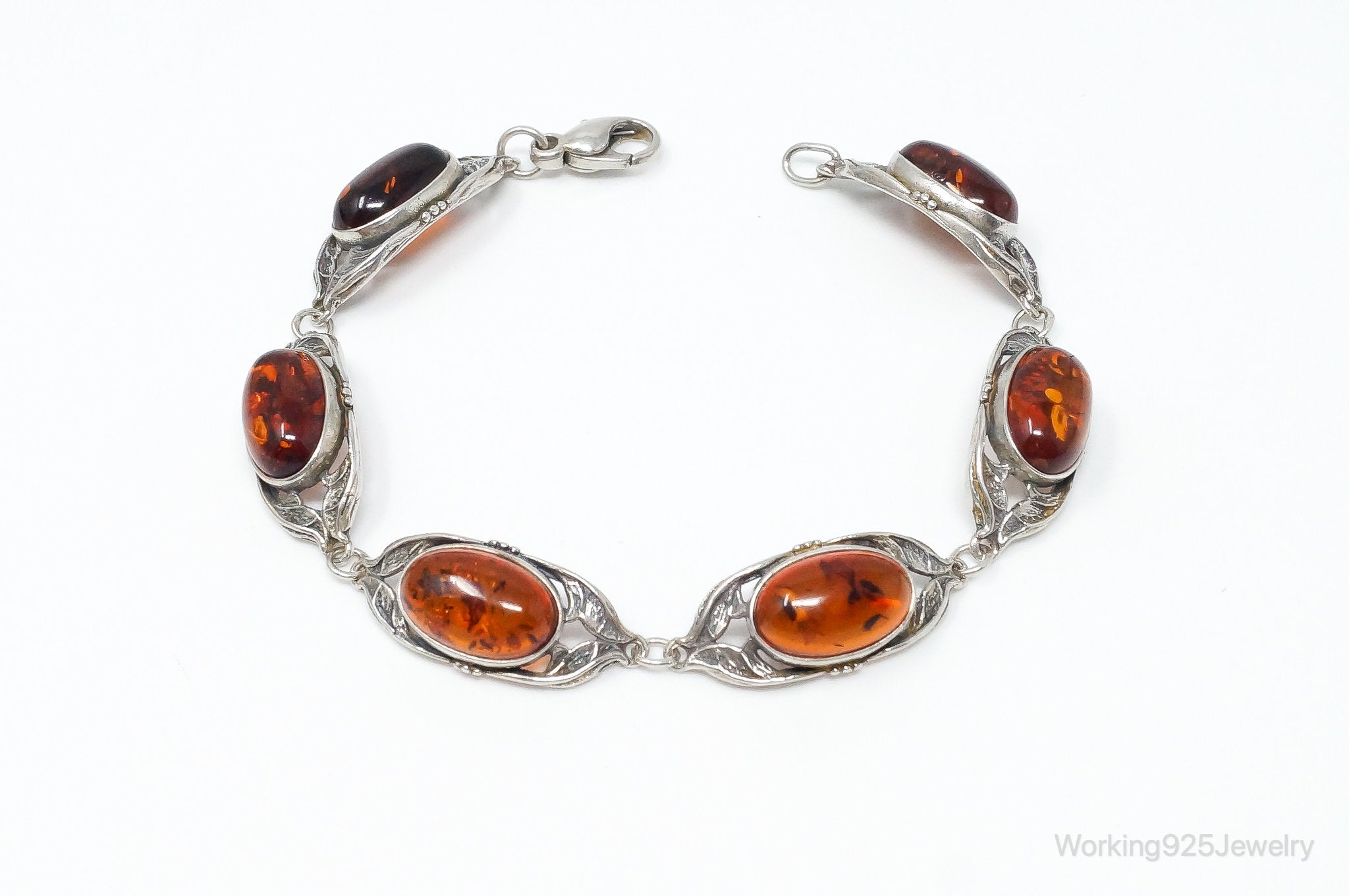 Vintage Baltic Amber Art Nouveau Sterling Silver Bracelet