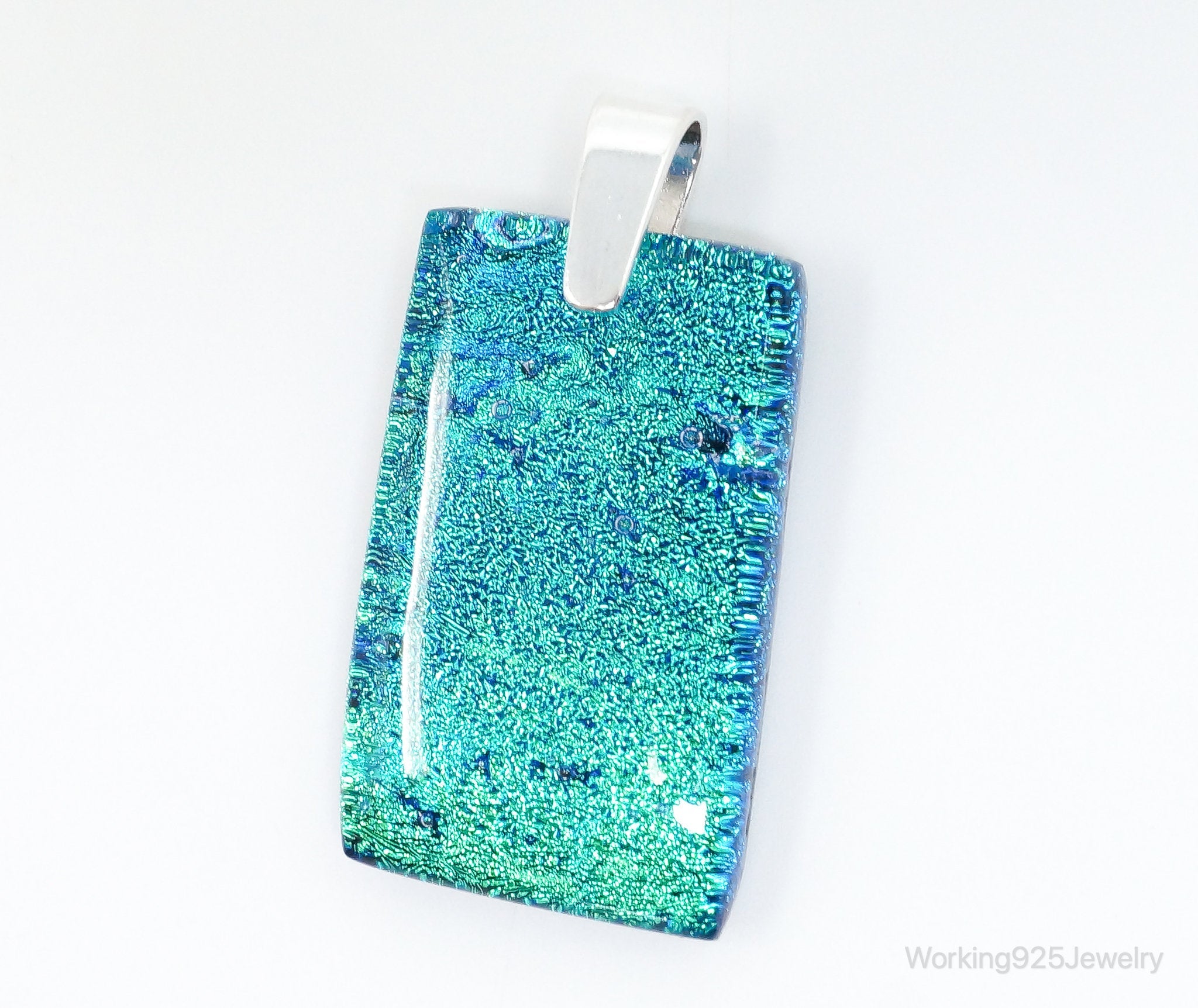 Large Vintage Dichroic Glass Sterling Silver Necklace Pendant