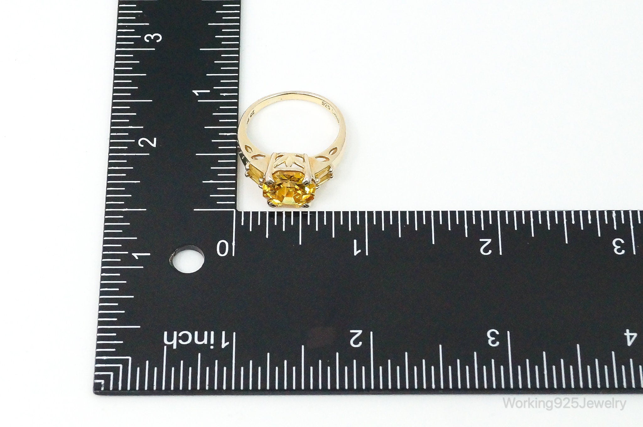 Ross Simons Citrine Cubic Zirconia Gold Vermeil Sterling Silver Ring Size 8