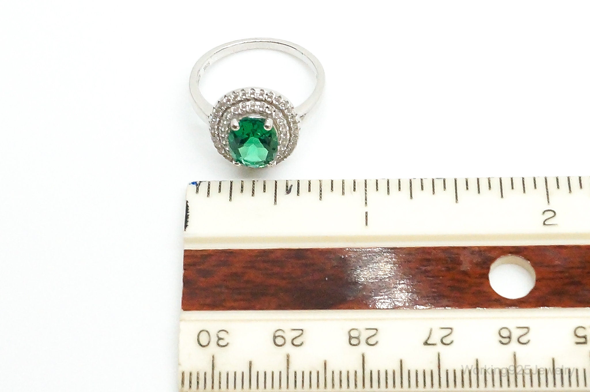 Lab Emerald Cubic Zirconia Sterling Silver Ring - Size 7