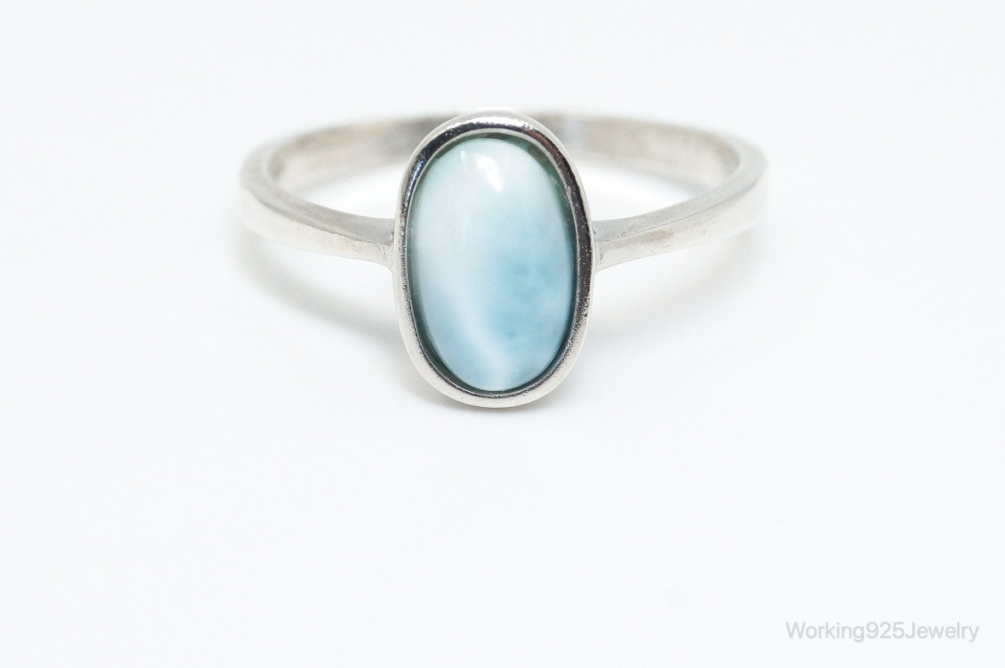 Vintage Blue Larimar Sterling Silver Ring - Size 9.75