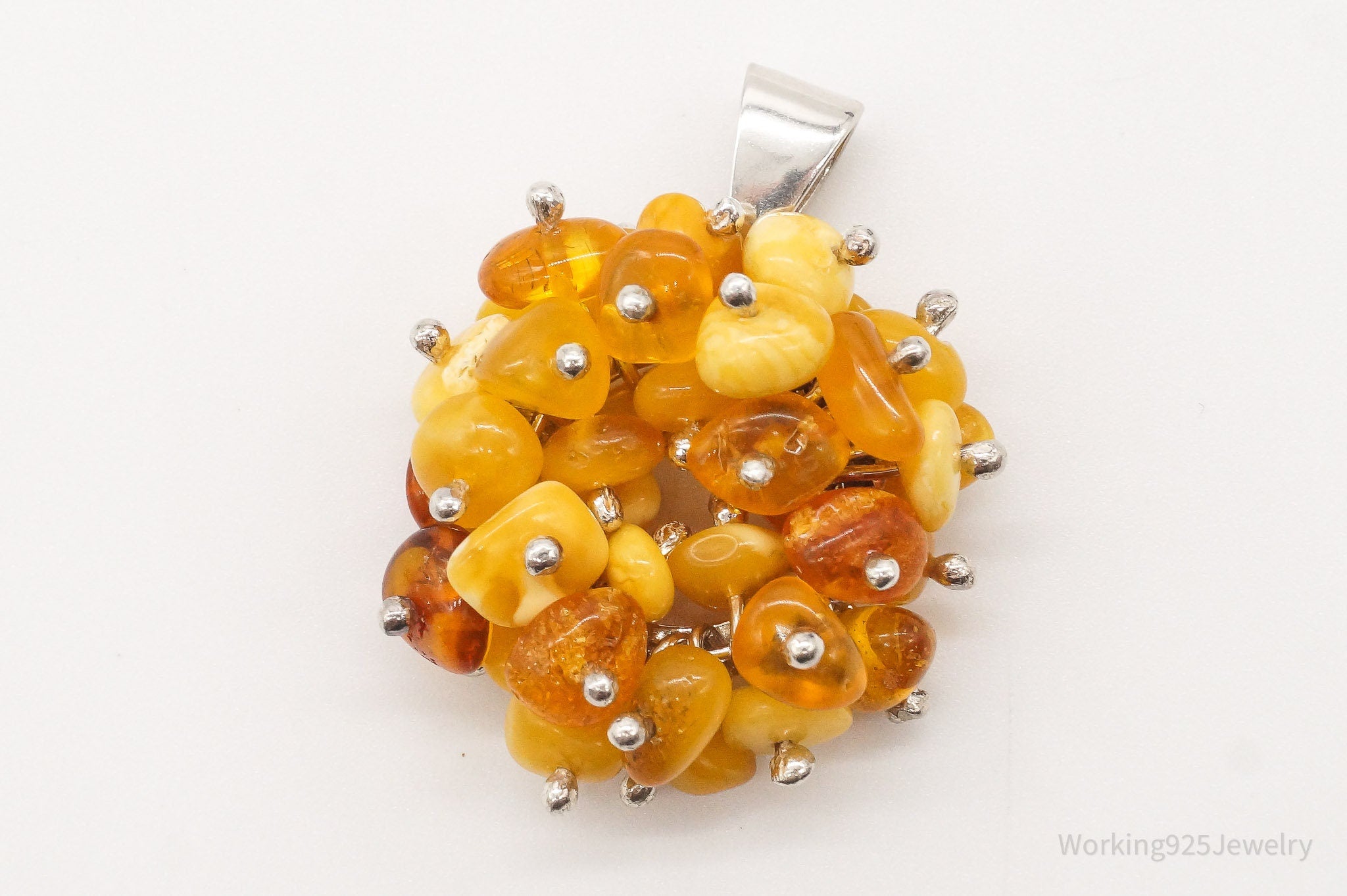 Vintage Amber Modernist Sterling Silver Pendant