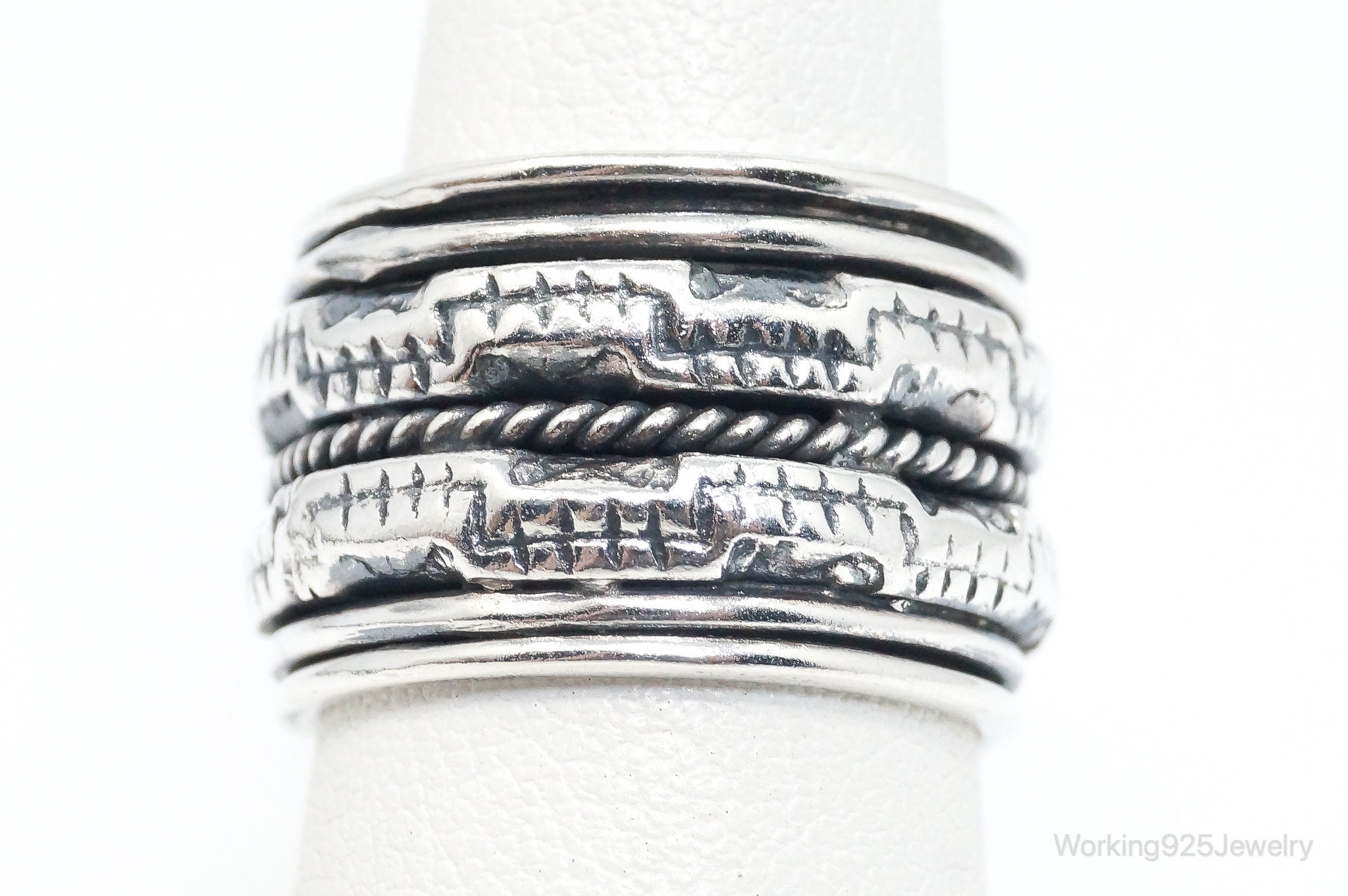 Vintage Designer GeoArt Sterling Silver Spinner Band Ring Size 7