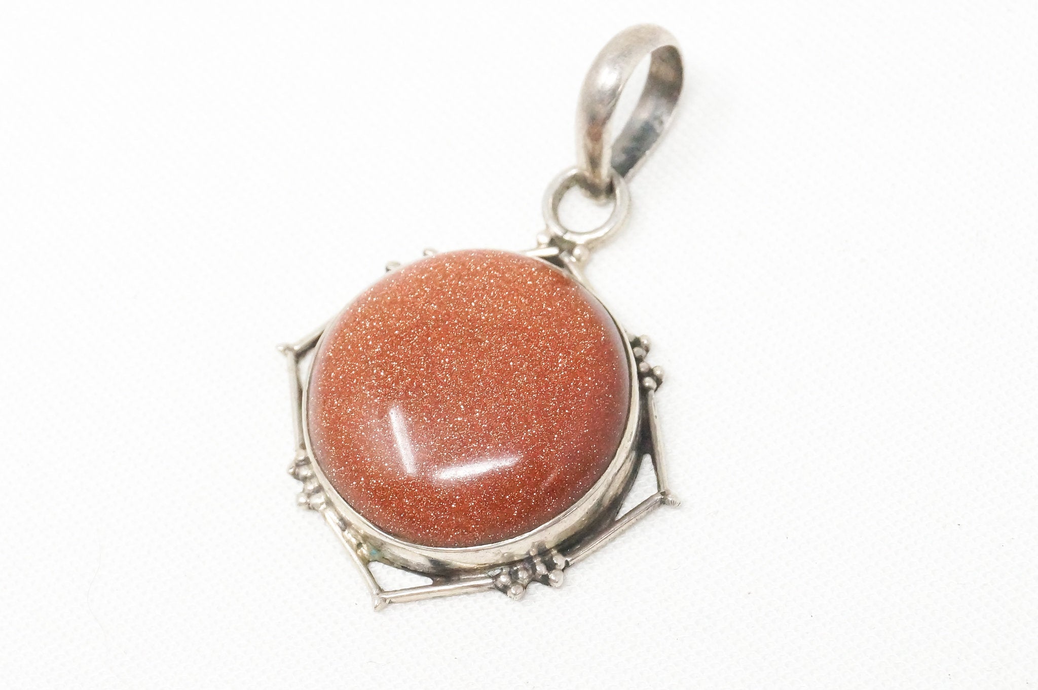 Vintage Handmade Goldstone Sterling Silver Southwestern Necklace Pendant