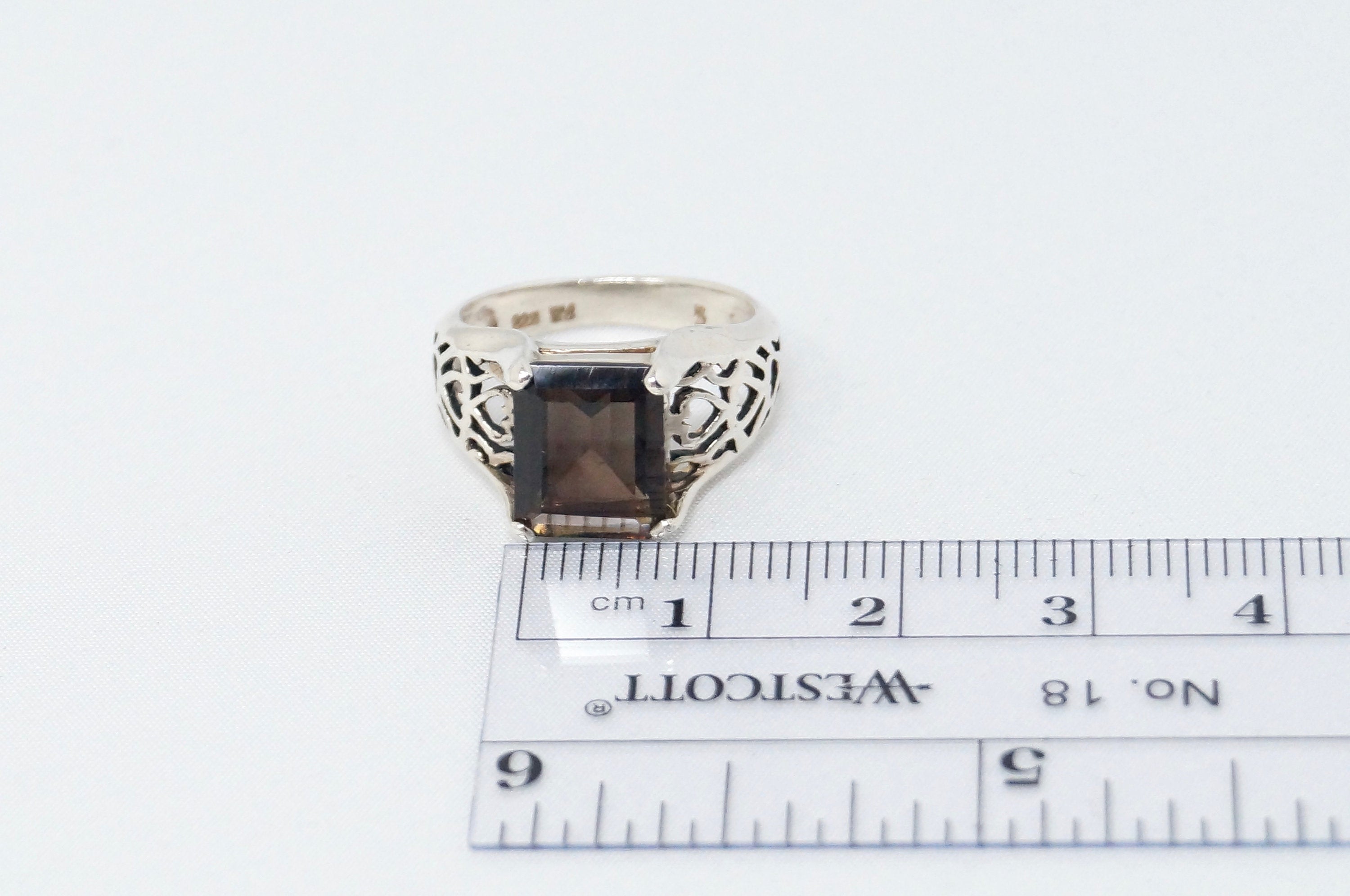 Vintage Art Deco Style Smoky Topaz Gemstone Sterling Silver Ring - Size 5