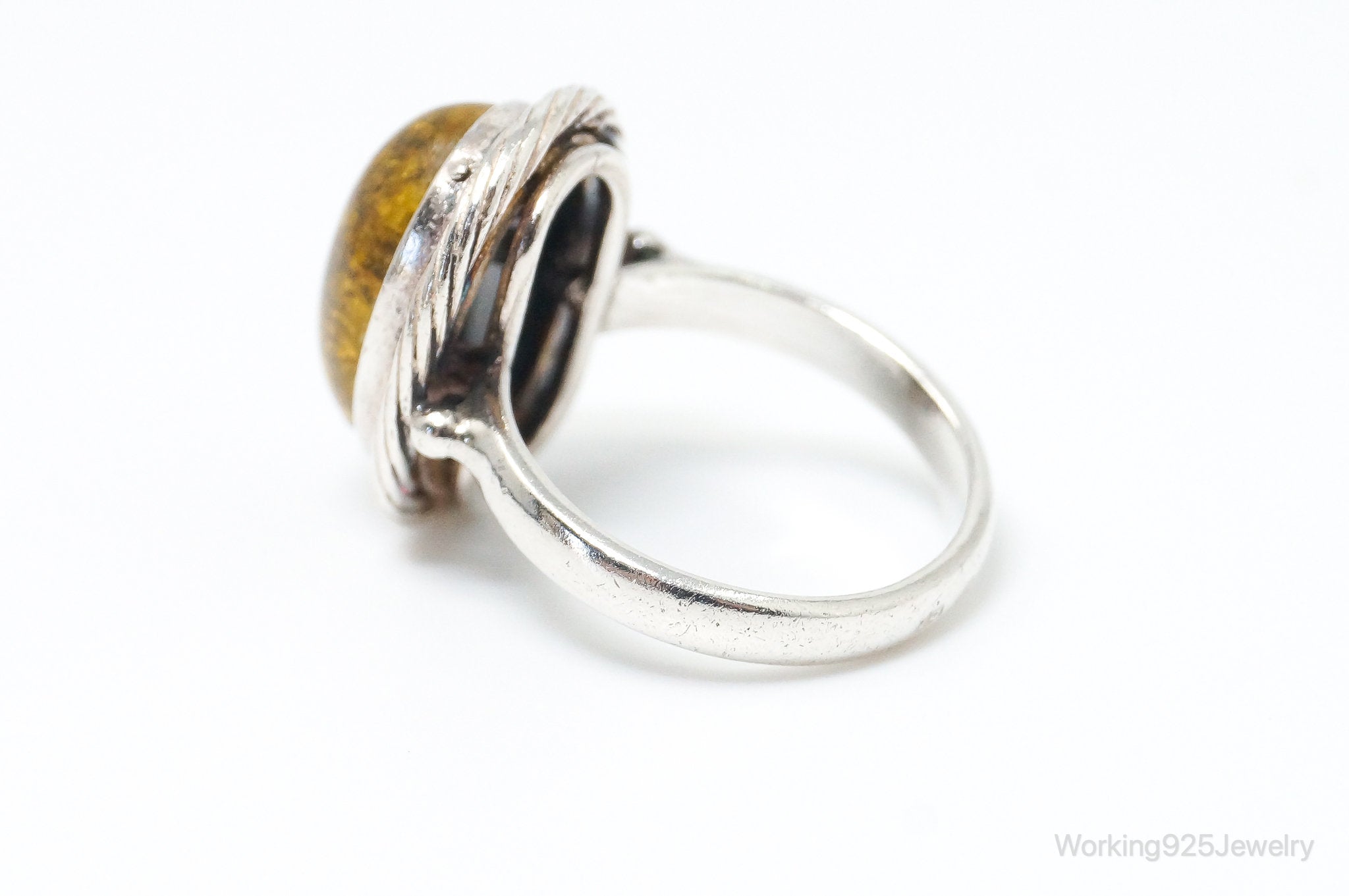 Vintage Amber Modern Sterling Silver Ring - Size 5