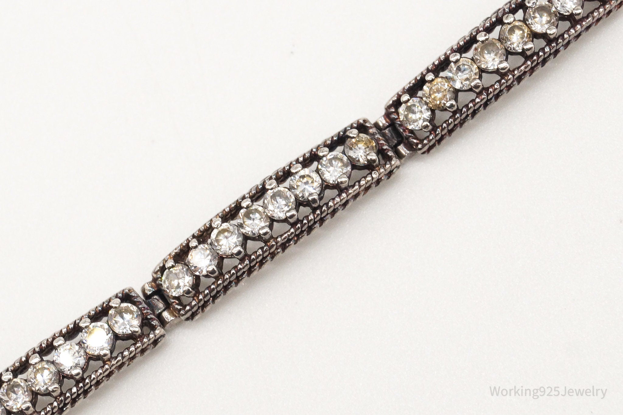 Vintage Designer Fadi Cubic Zirconia Sterling Silver Bracelet