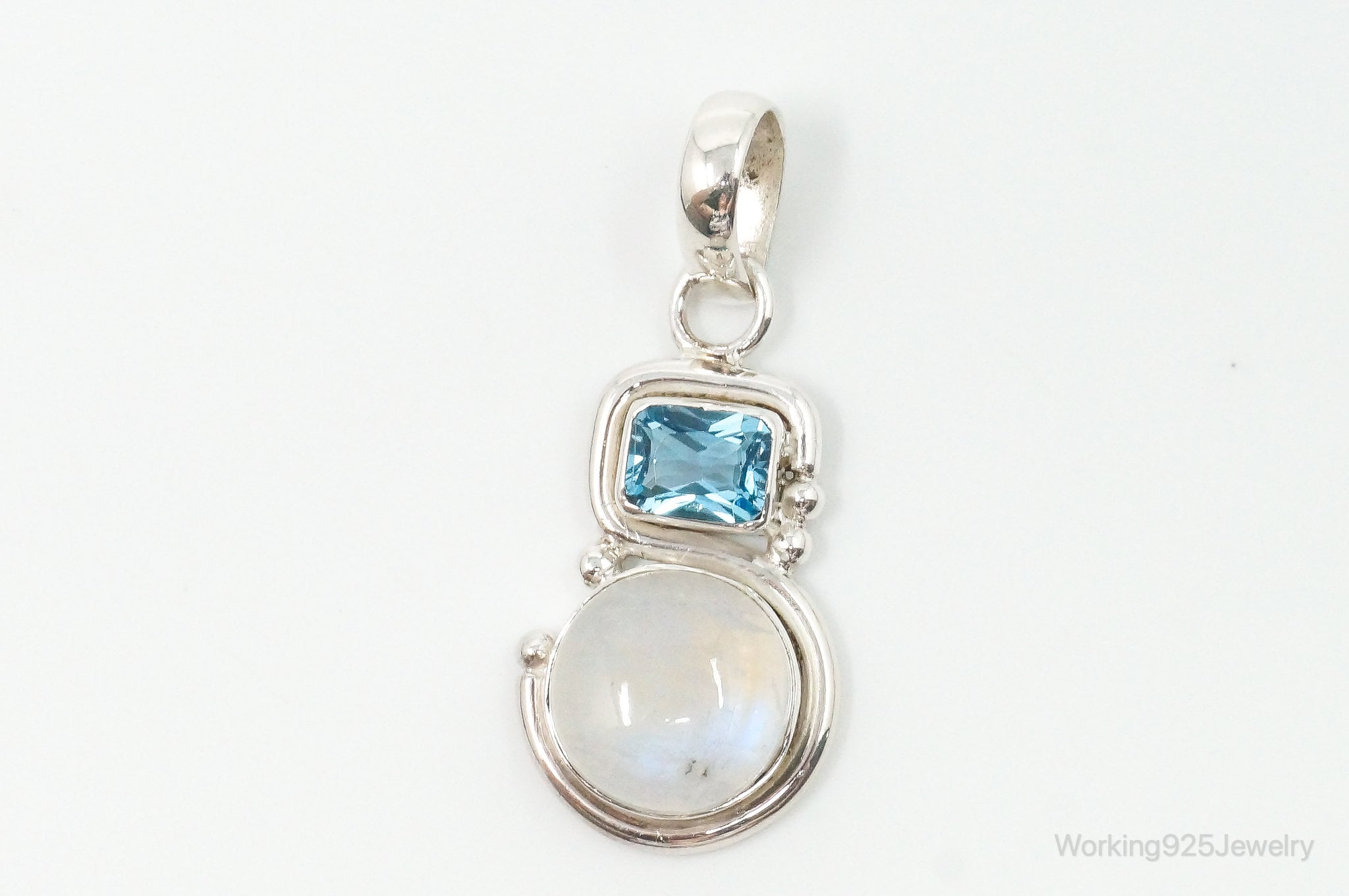 Large Designer SAJEN Blue Topaz Moonstone Sterling Necklace Pendant