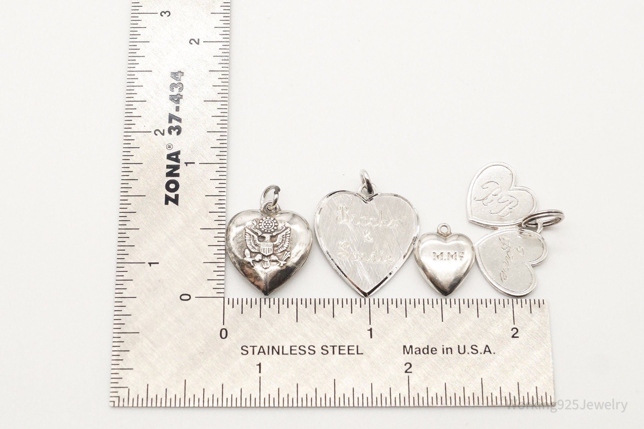 Antique Puffy Hearts Sterling Silver Charms Set Lot