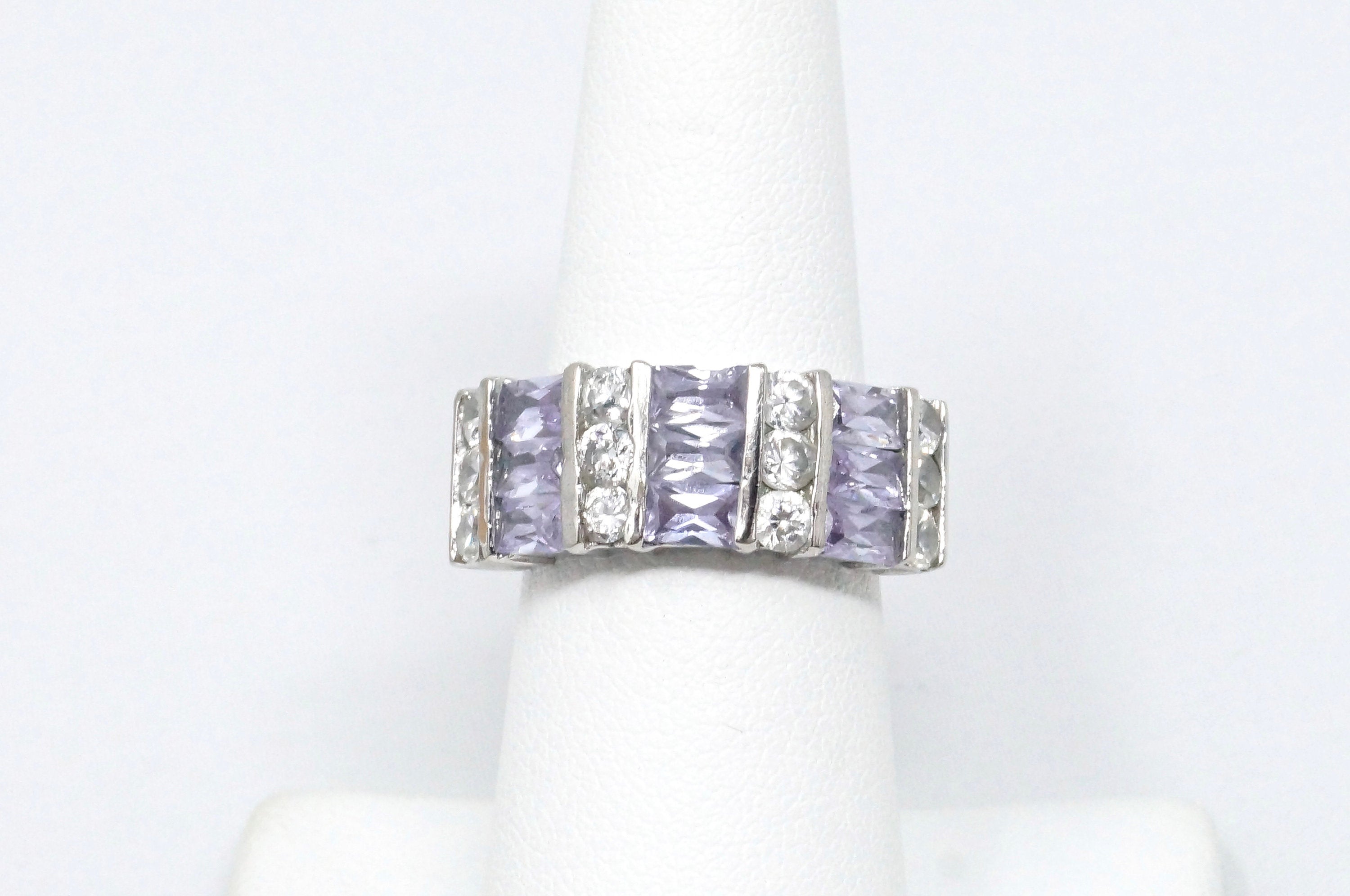 Vintage Amethyst Cz Art Deco Roaring 20's Style Ring Sterling Silver - Size 7