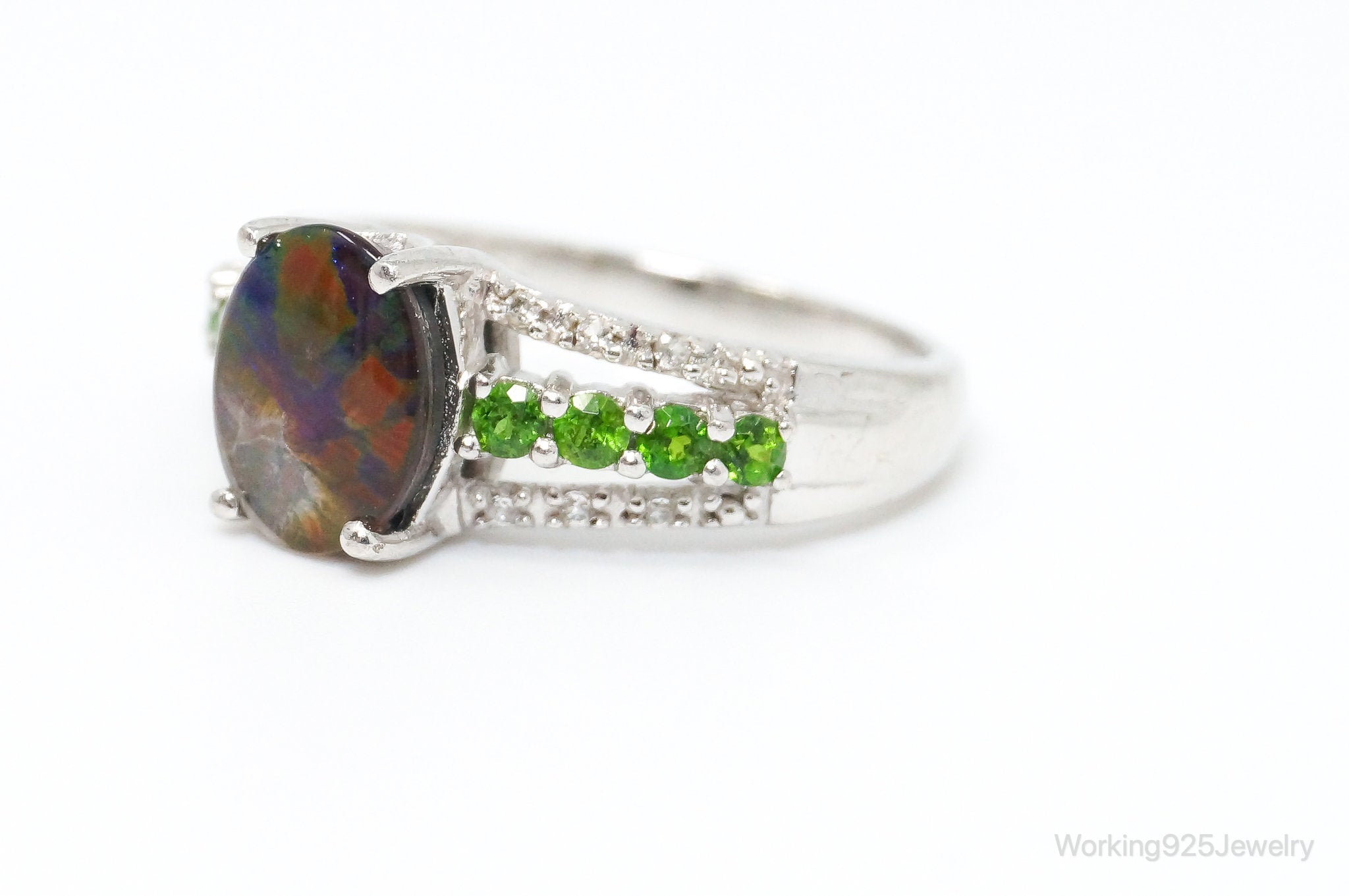 Opal Peridot Cubic Zirconia Sterling Silver Ring - SZ 7