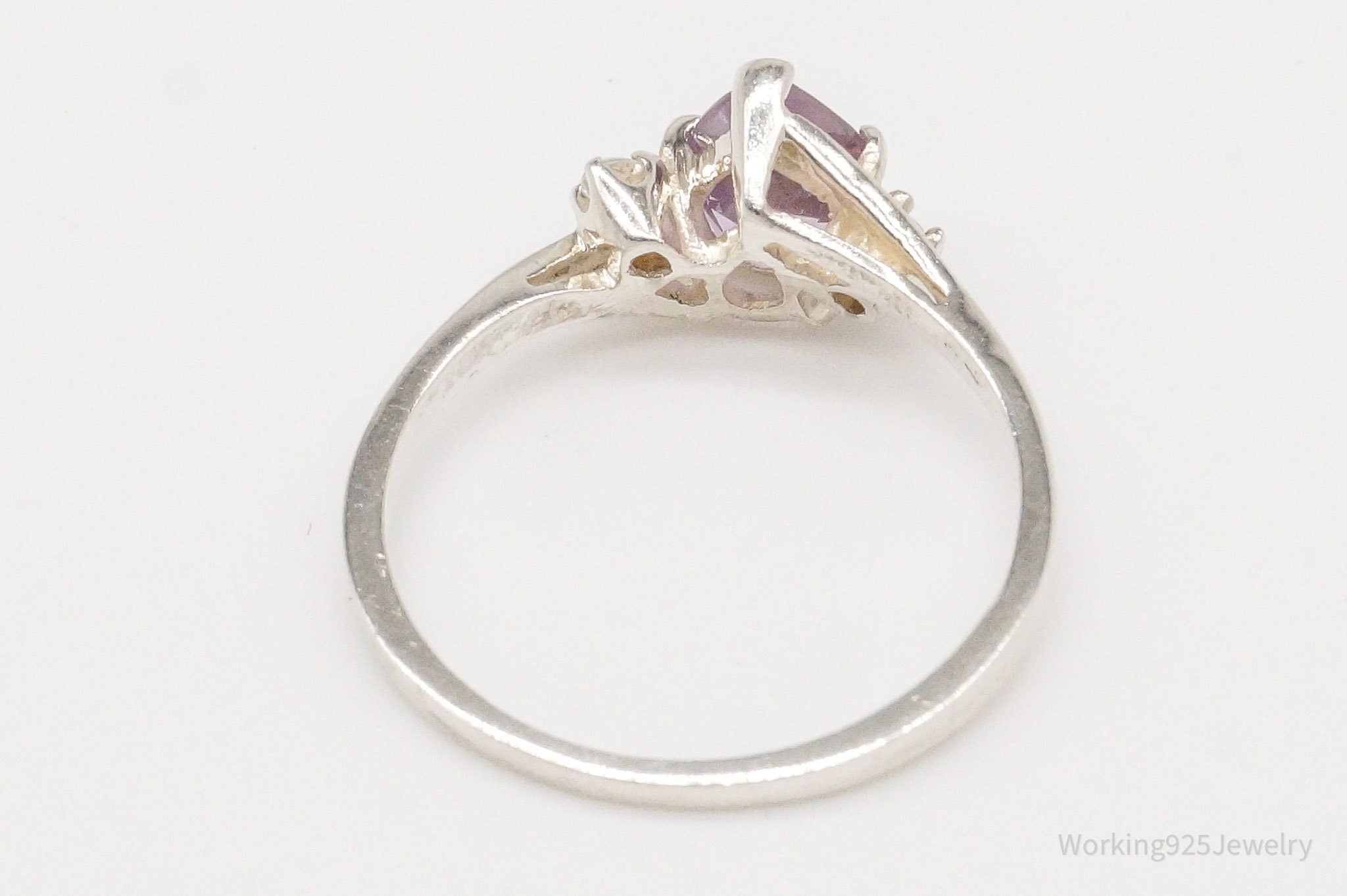 Vintage Amethyst Cubic Zirconia Sterling Silver Ring - Size 8