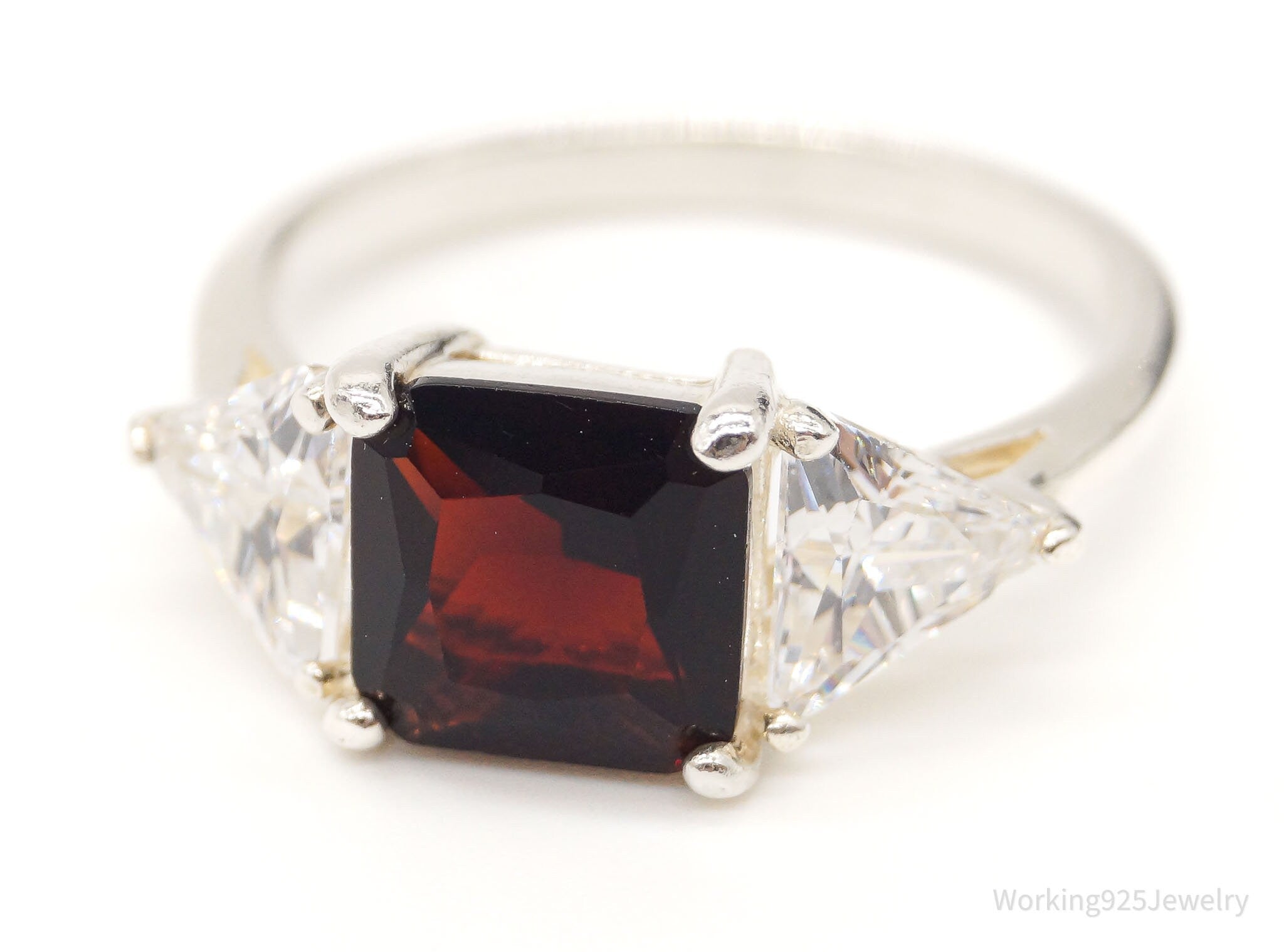 Vintage Garnet Cubic Zirconia Sterling Silver Ring - Size 8