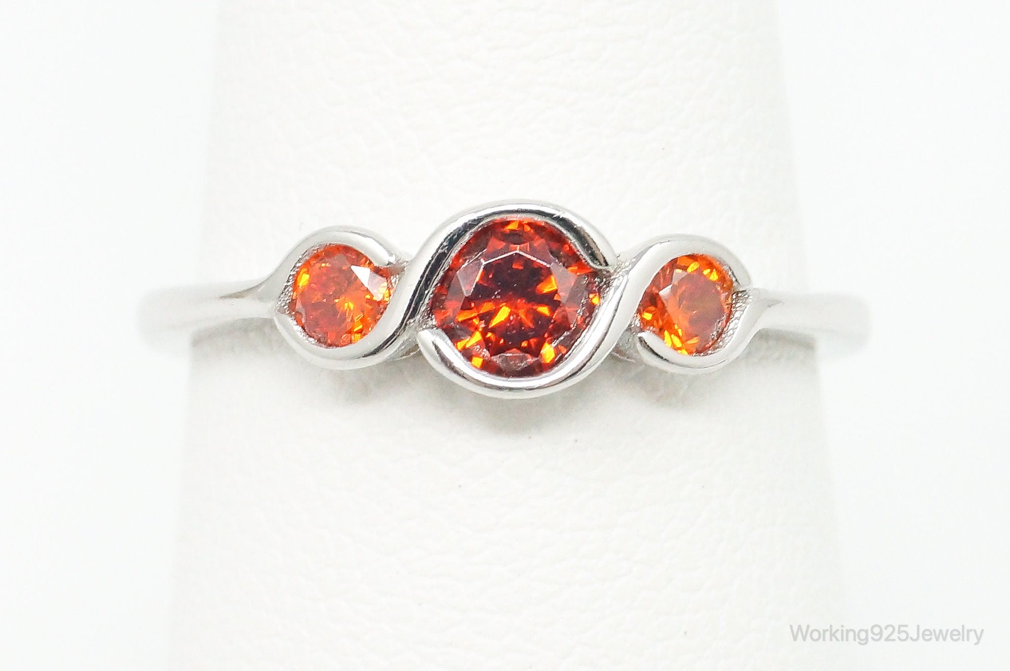 Orange Cubic Zirconia Sterling Silver Ring - Size 6.75