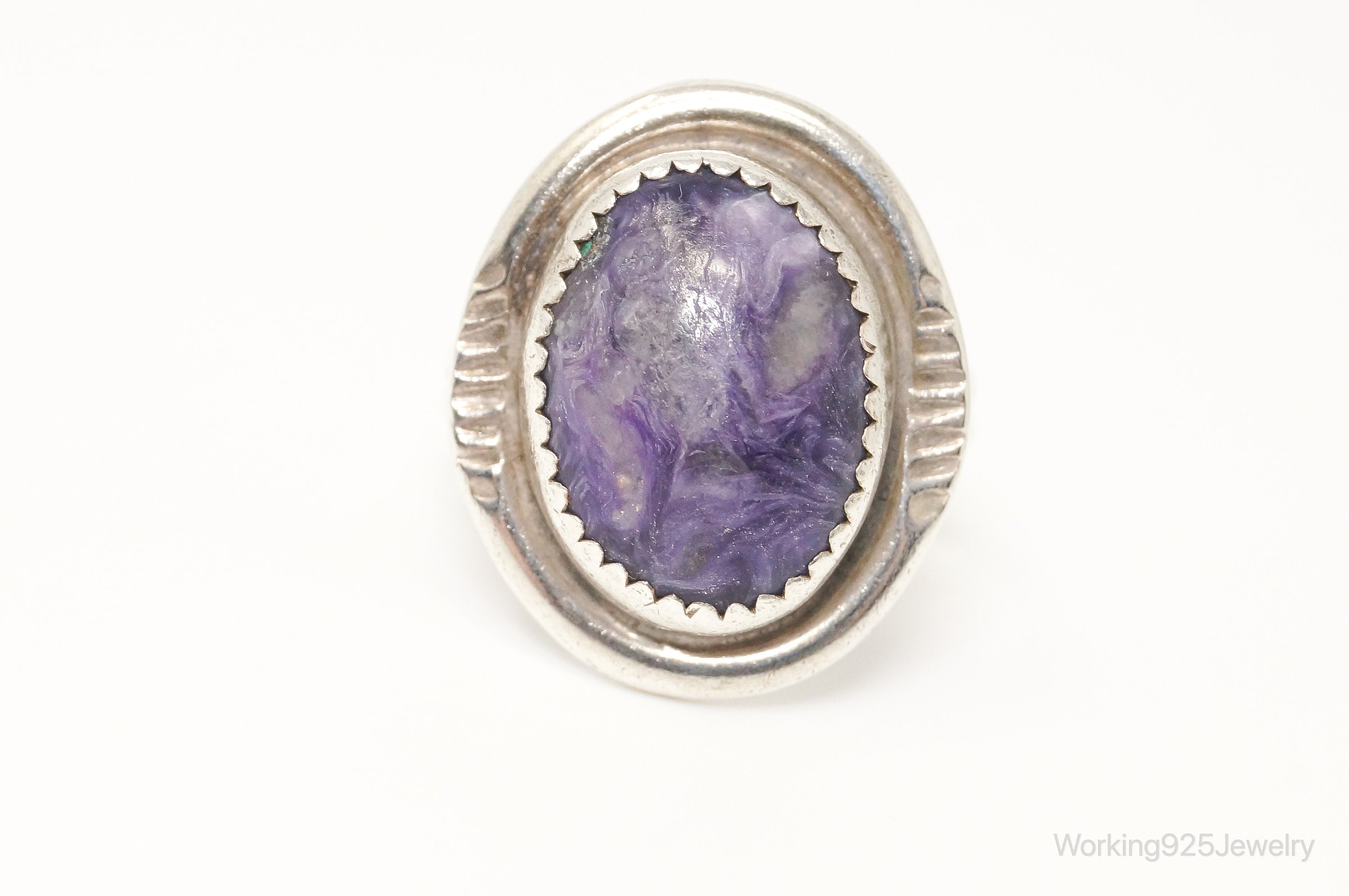 Rare Vintage Native American Signed CT Charoite Sterling Silver Ring - Sz 9.25