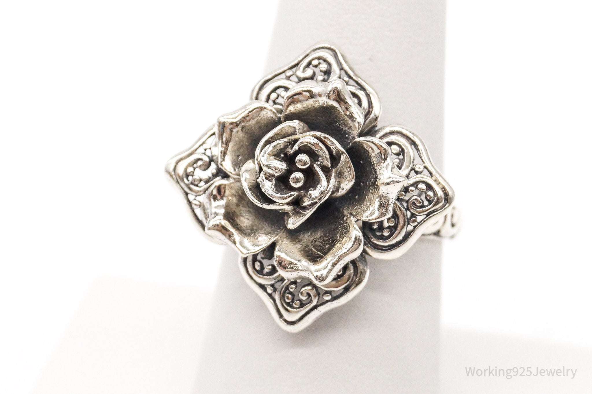 Vintage ATI 3D Flower Sterling Silver Ring - Size 7.25