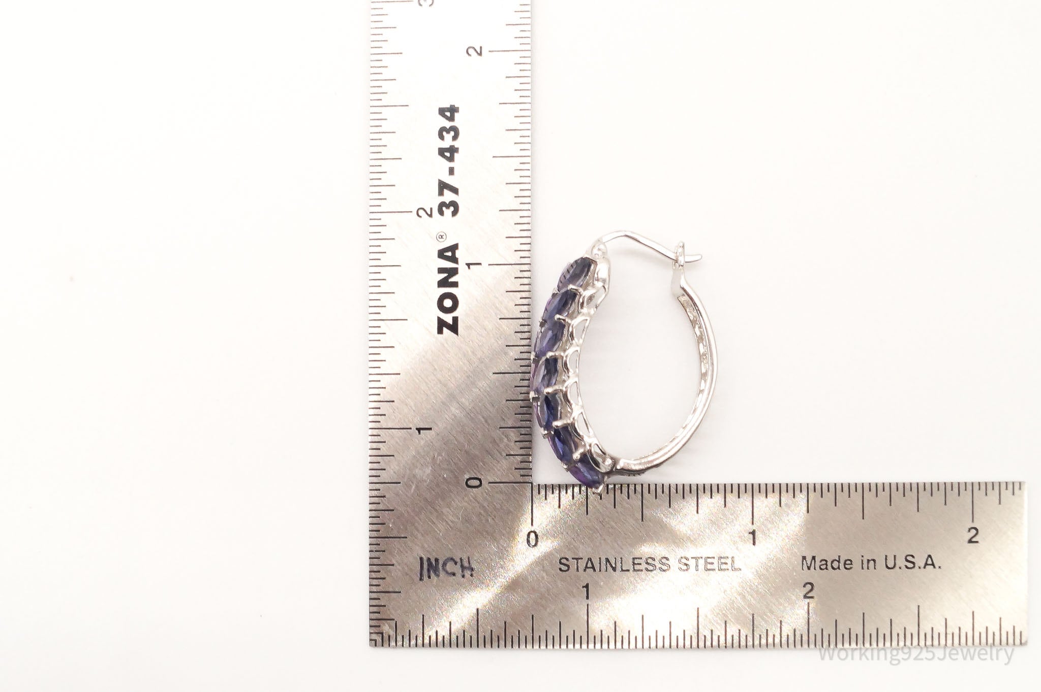 Vintage Amethyst Iolite Sterling Silver Hoop Earrings