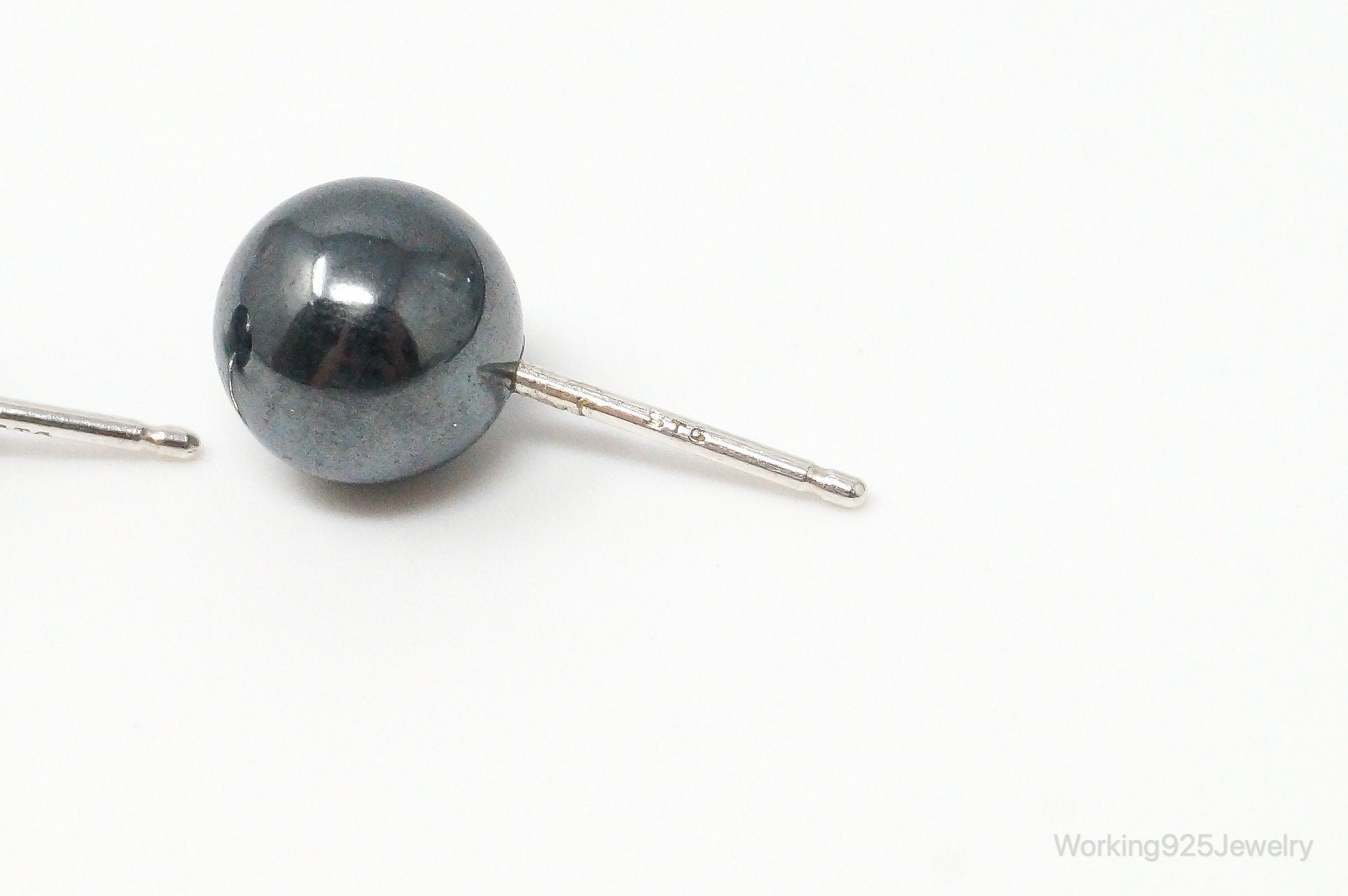 Vintage Hematite Sphere Sterling Silver Earrings