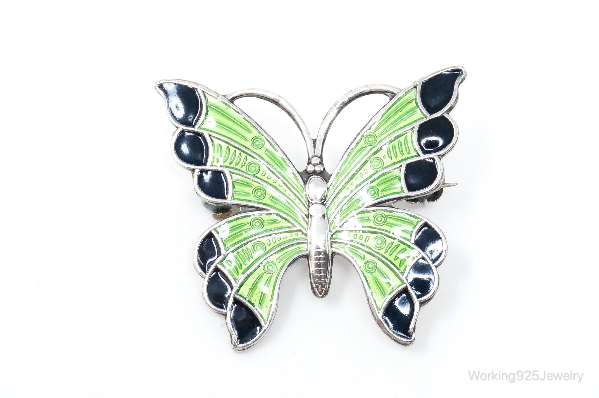 Vintage Danish Meka Butterfly Enamel Sterling Silver Pin Brooch