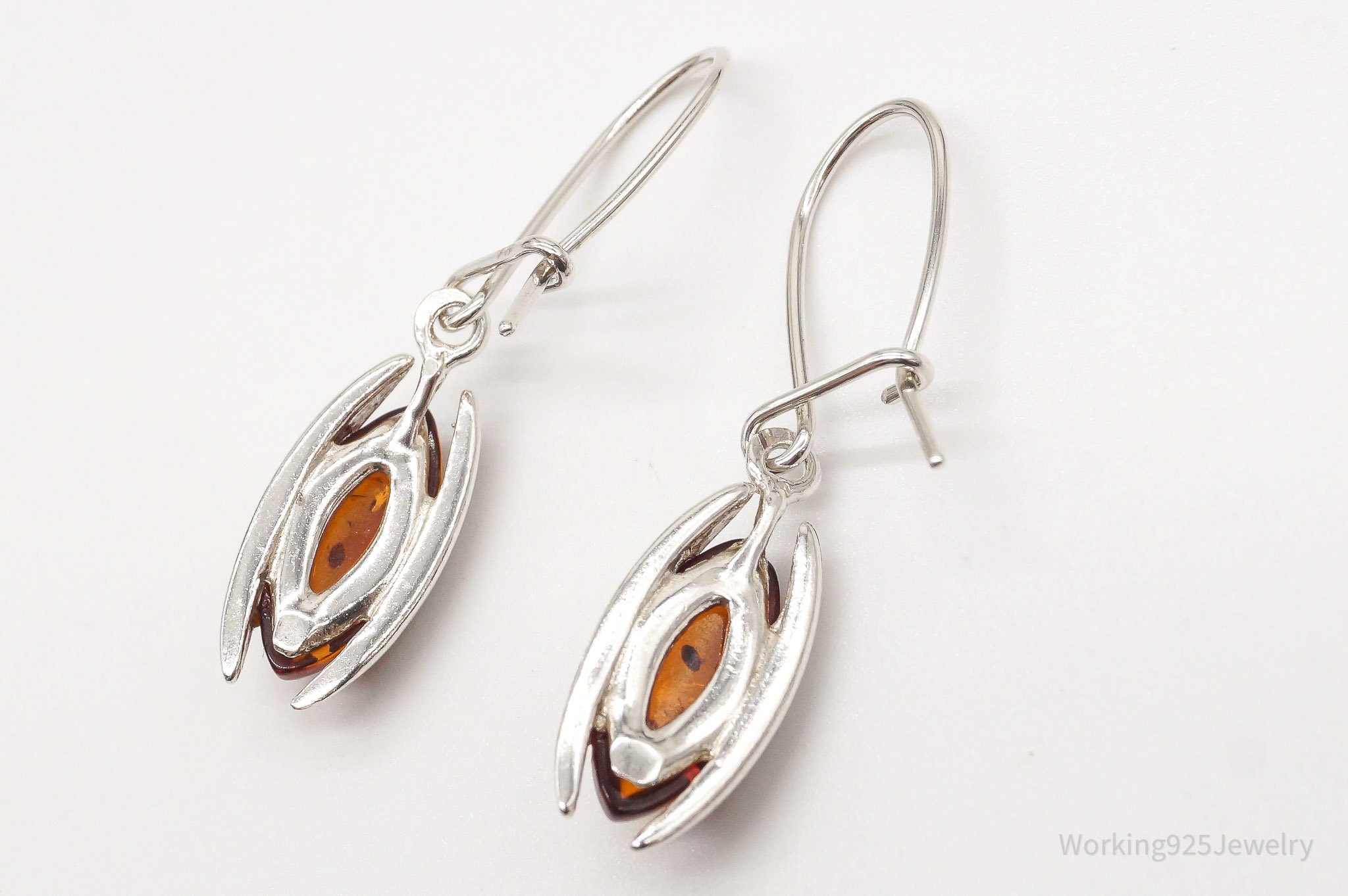 Vintage Amber Modernist Silver Earrings