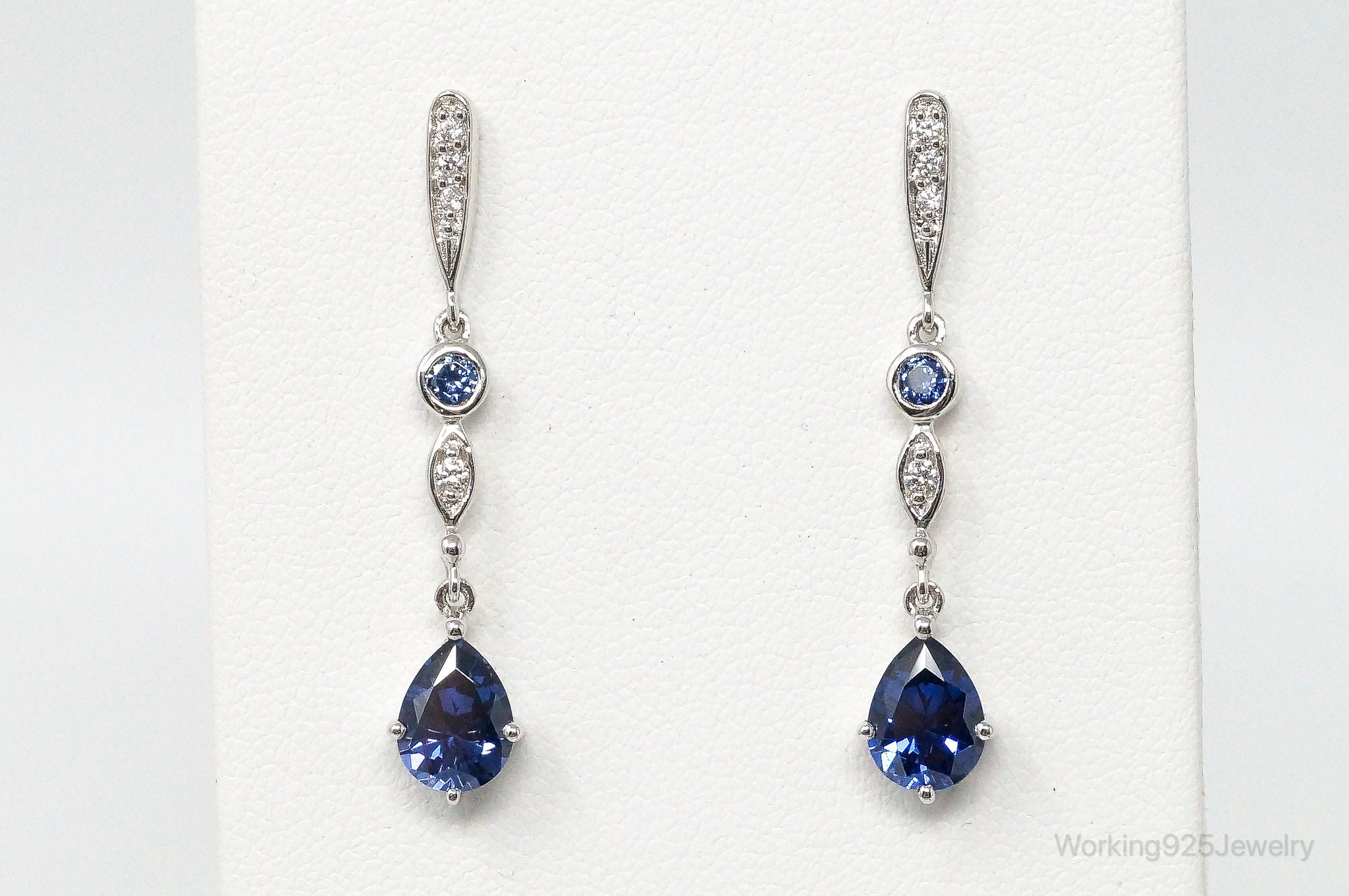 Iolite Cubic Zirconia Art Deco Sterling Silver Earrings