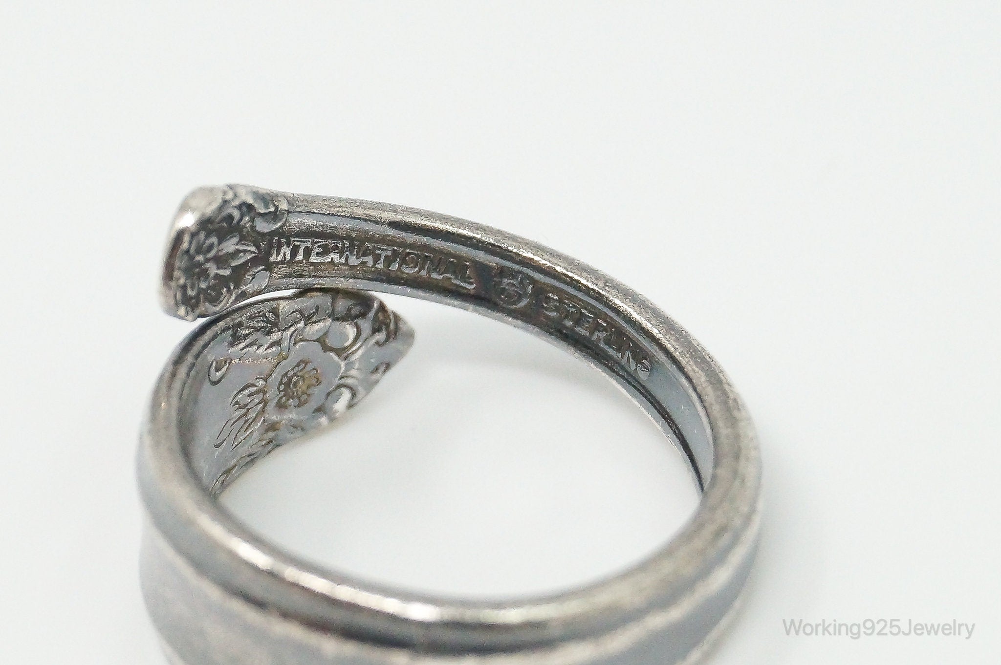 Antique International Sterling "Prelude" Floral Silver Spoon Ring Size 6