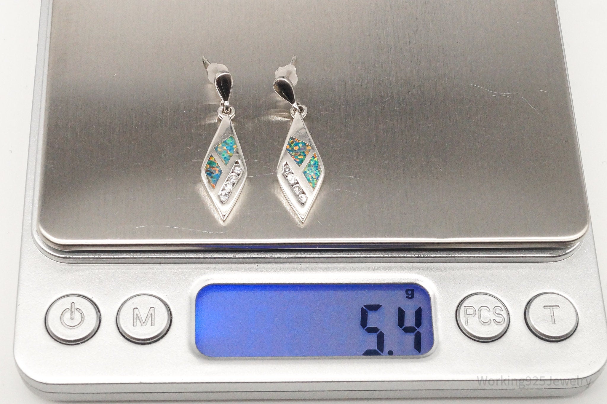 Vintage Designer AK Opal Cubic Zirconia Sterling Silver Earrings