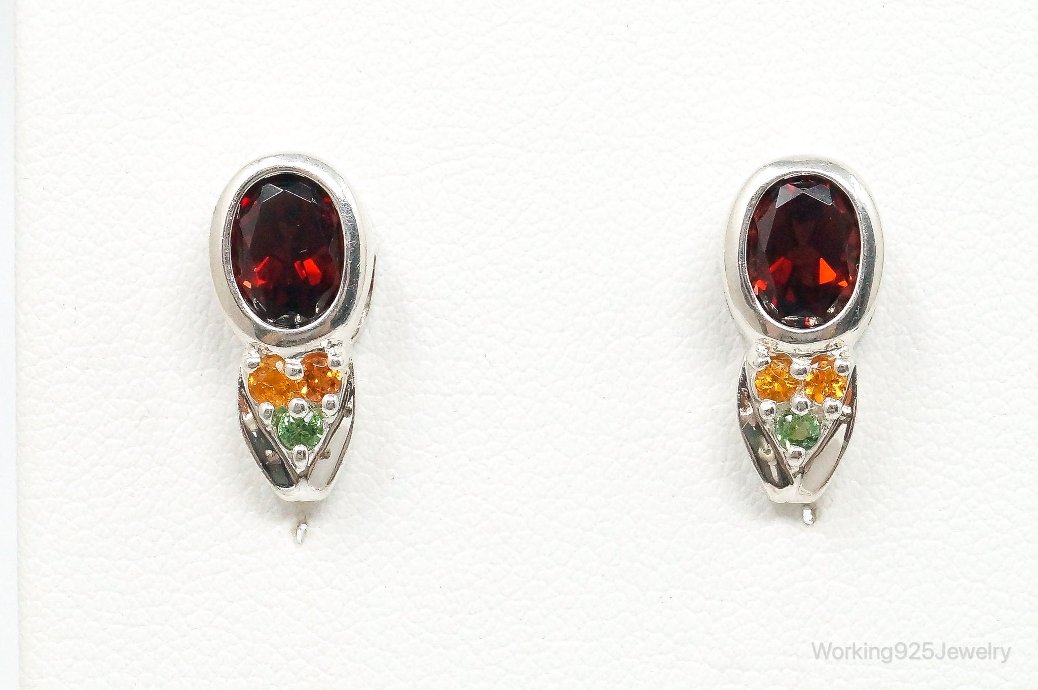 Vintage Garnet Peridot Citrine Sterling Silver Earrings