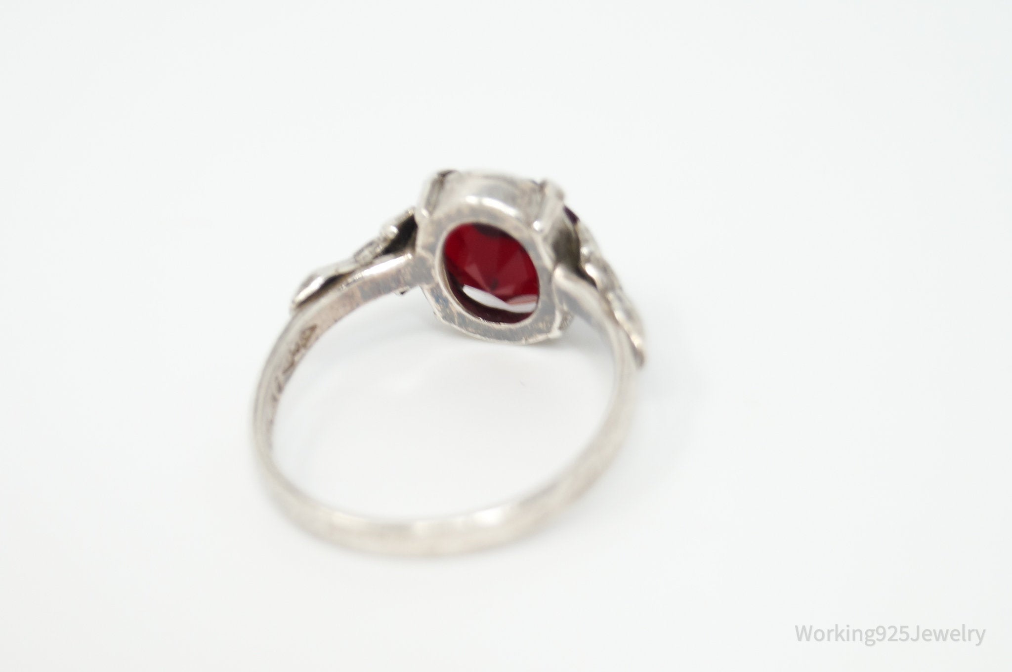 Antique Designer Clark & Coombs Deep Red Rhinestone SterlingSilver RingSize 5.25