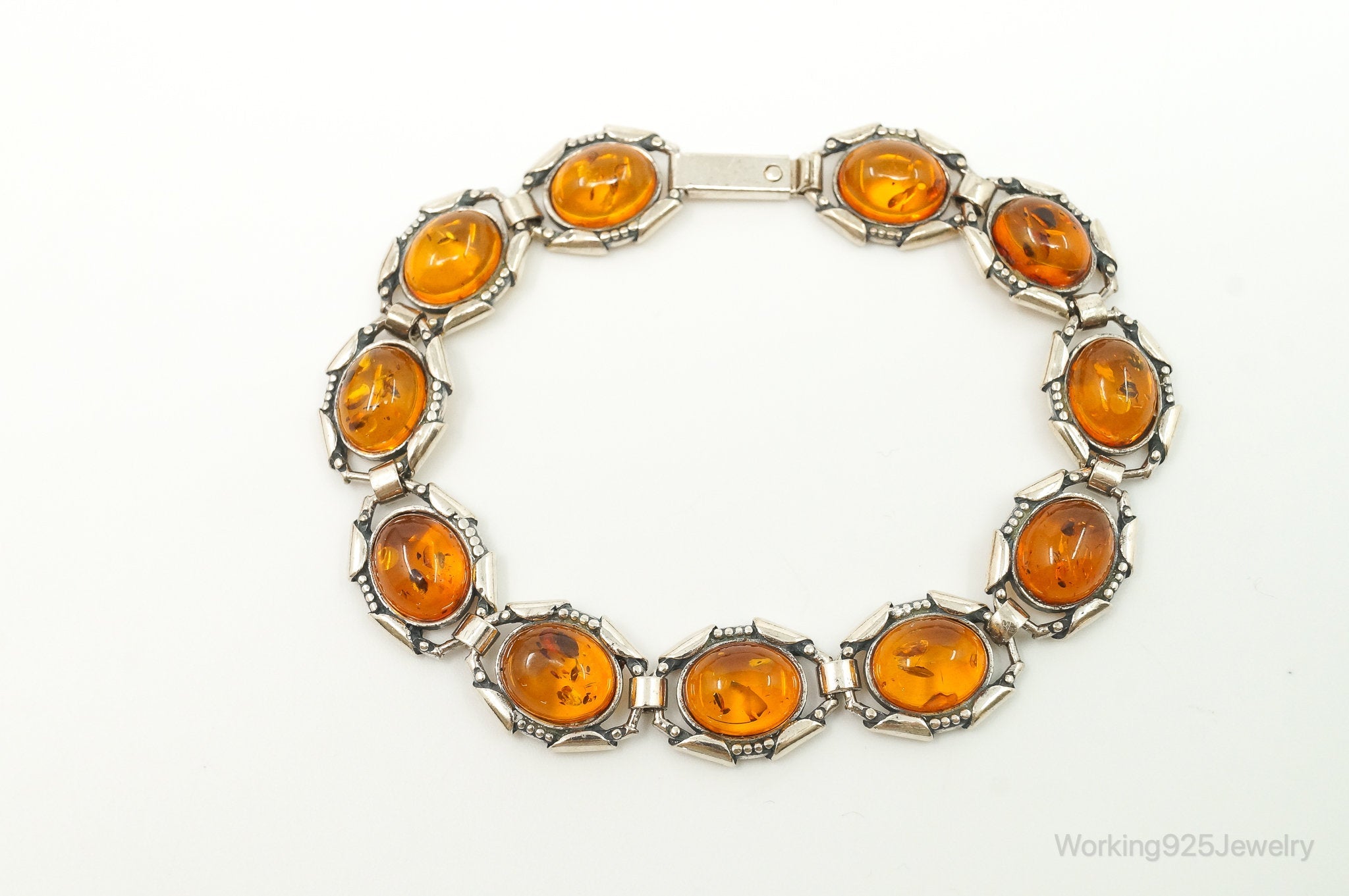 Vintage Baltic Amber Modernist Sterling Silver Bracelet