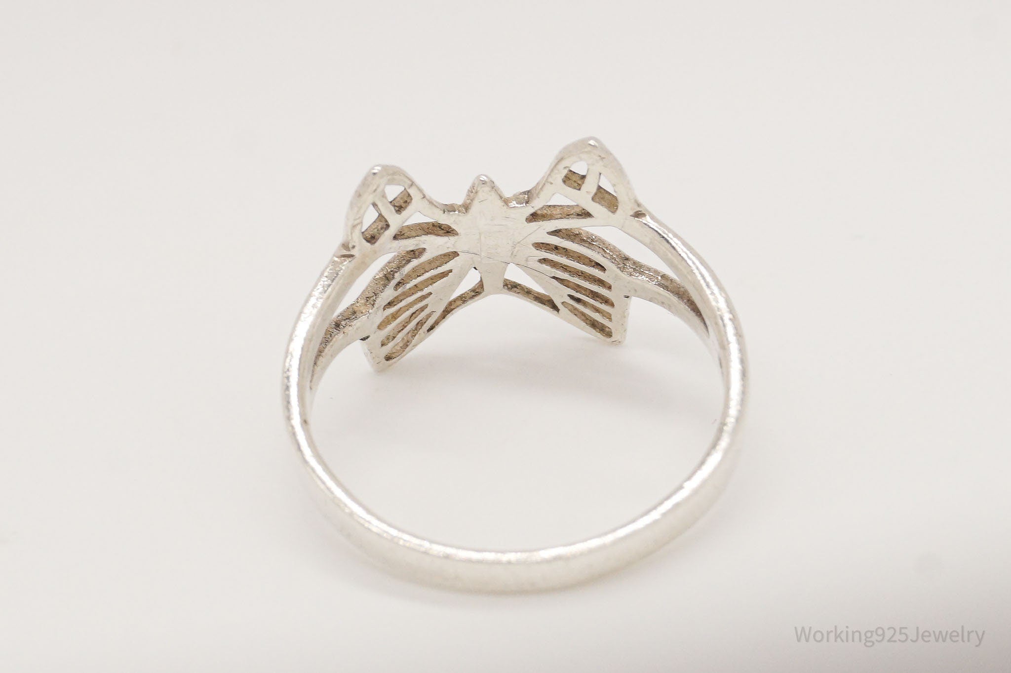 Vintage Butterfly Moth Sterling Silver Ring - Size 7.5