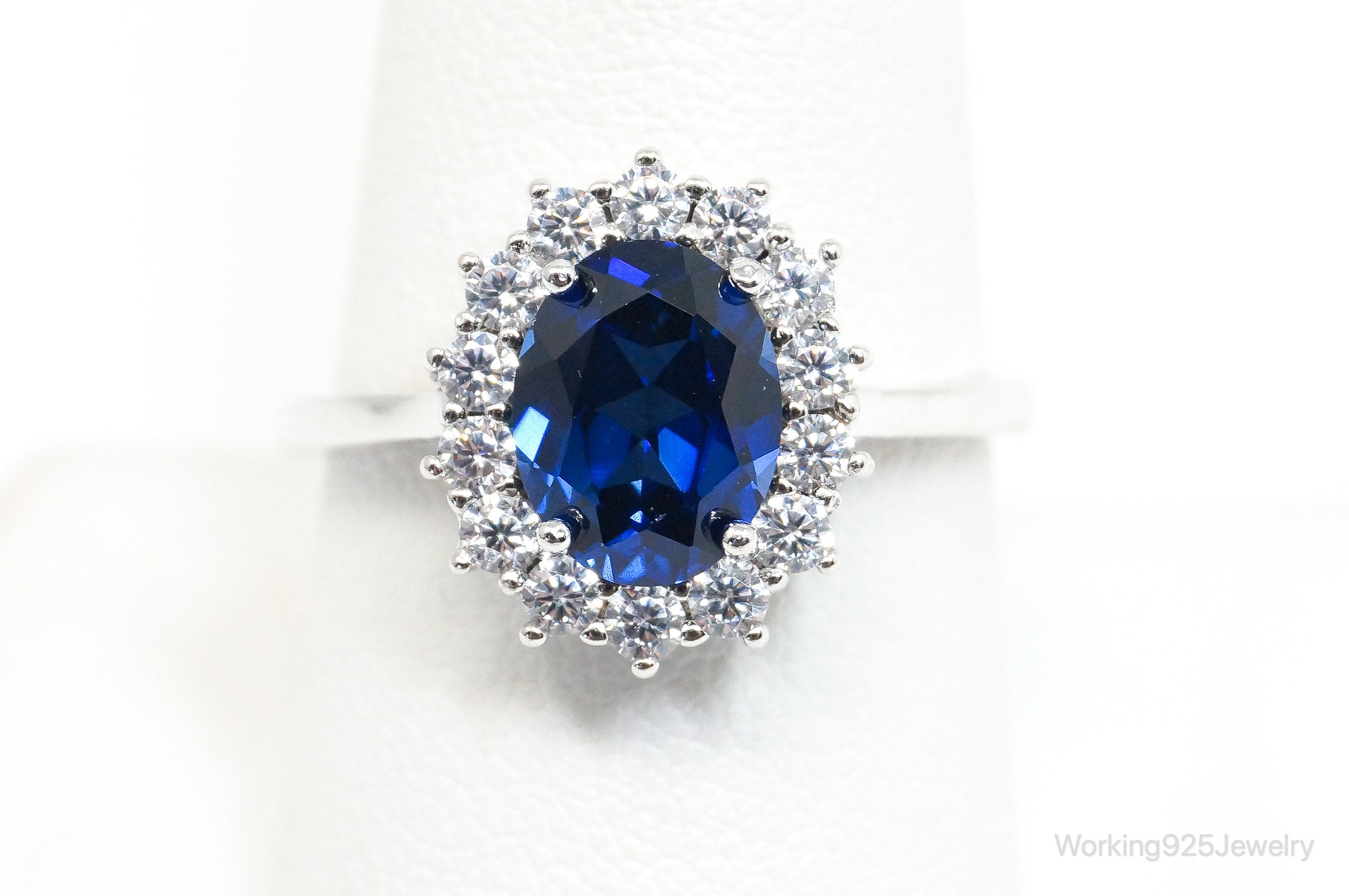 Vintage Art Deco Blue Lab Sapphire CZ Sterling Silver Ring - Size 9.25