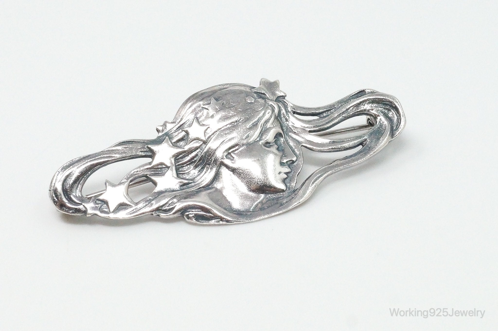 Vintage Designer BOMA Goddess Sterling Silver Brooch Pin