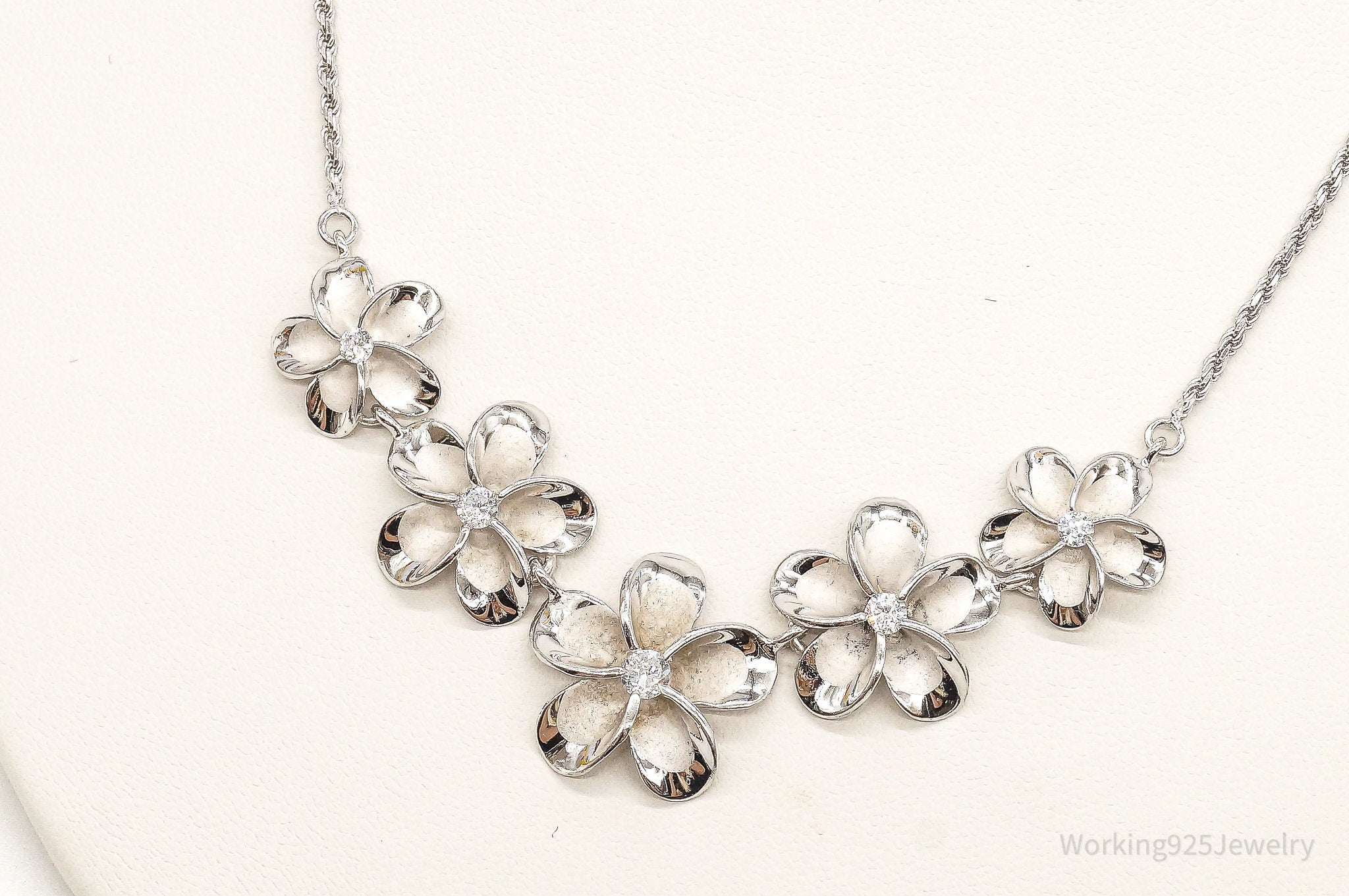 Designer Cubic Zirconia Sterling Silver Flower Necklace