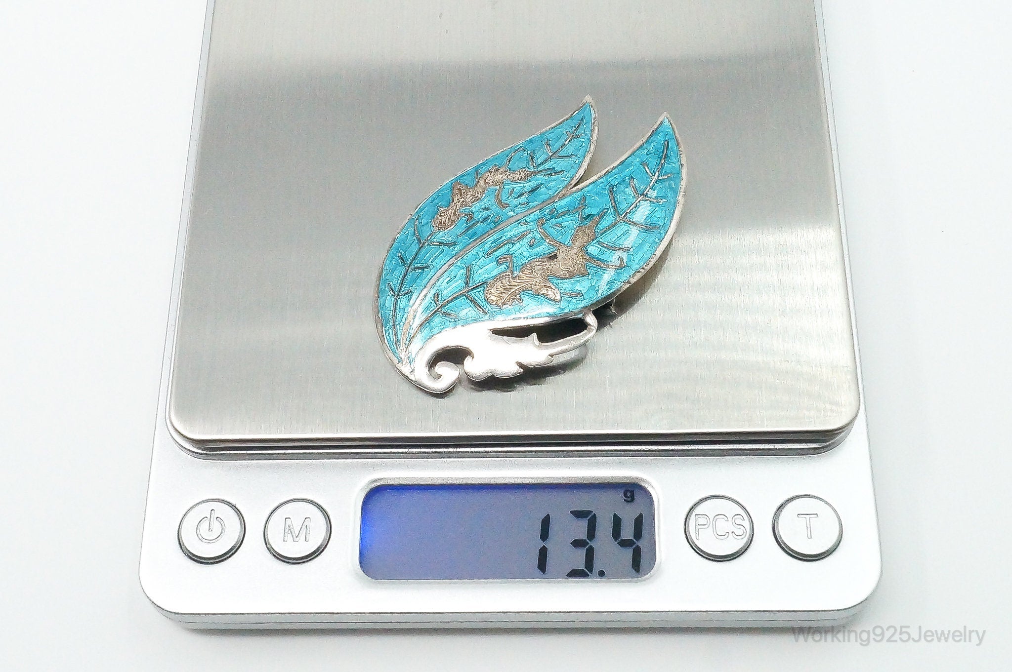 Vintage Designer SIAM Dancer Blue Enamel Sterling Silver Brooch Pin