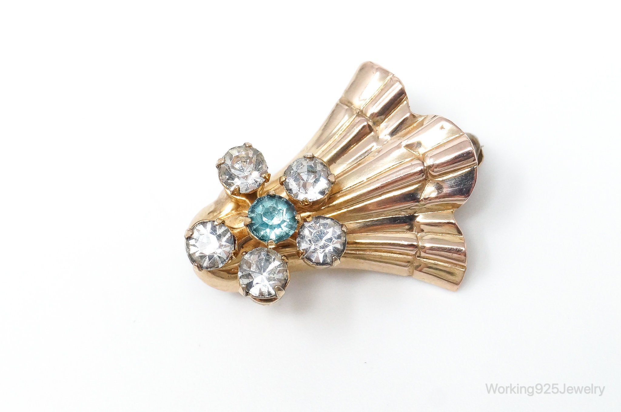 Vintage Designer VAN DELL 12K GF Rhinestones Brooch Pin