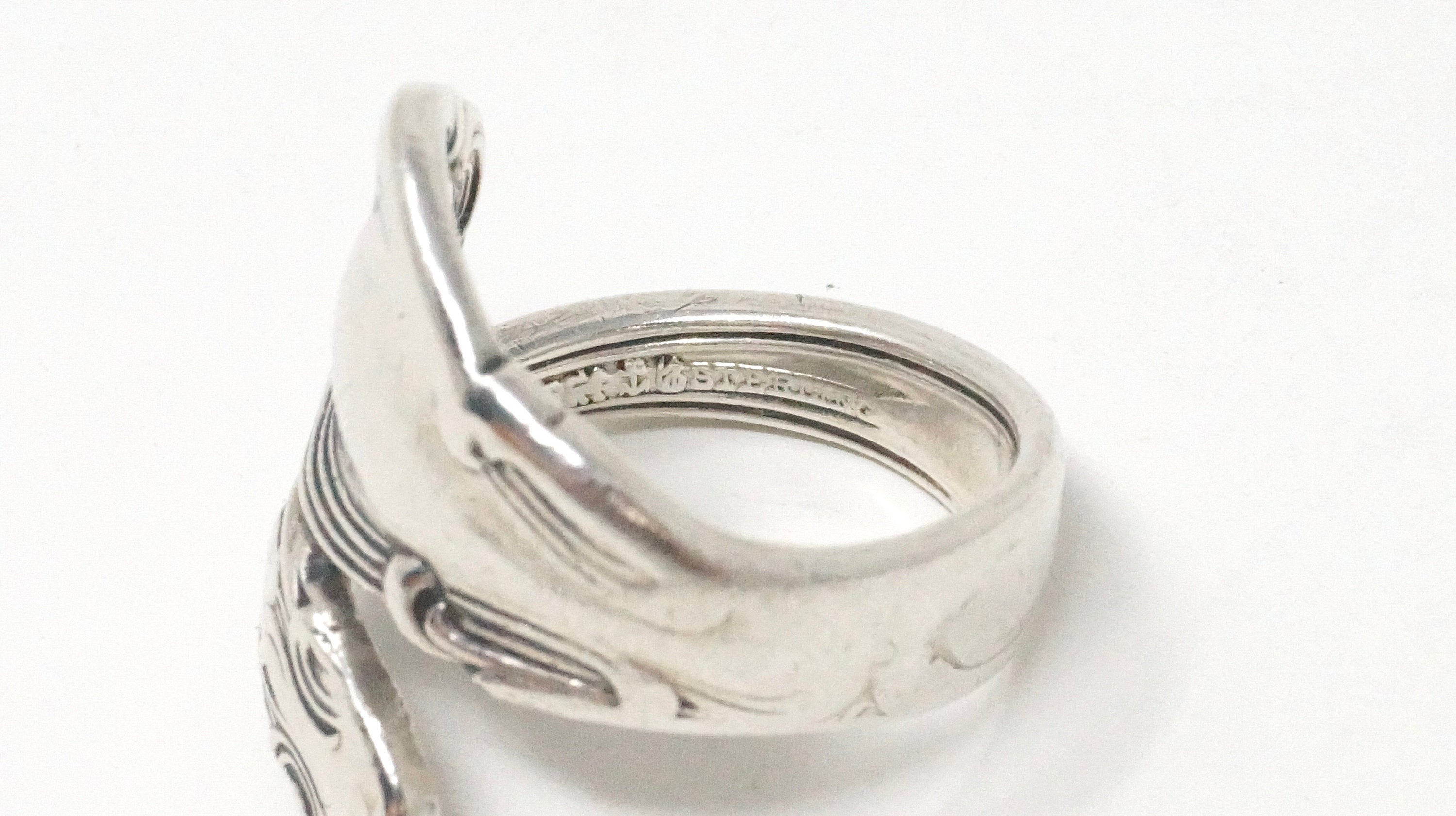 Antique GORHAM 1895 Art Deco Motif Swirl Sterling Silver Spoon Ring - Size 6