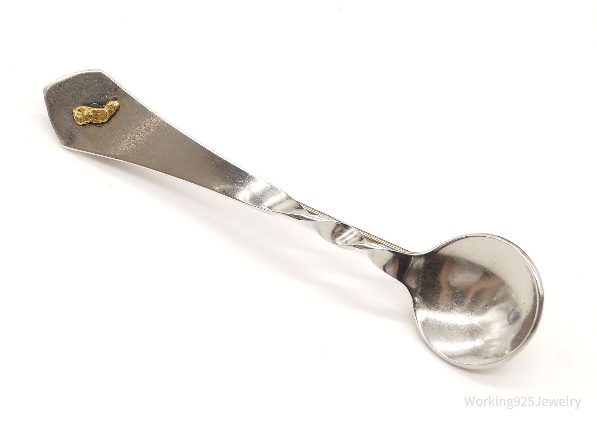 Antique Gold Nugget Sterling Silver Spoon Brooch Pin