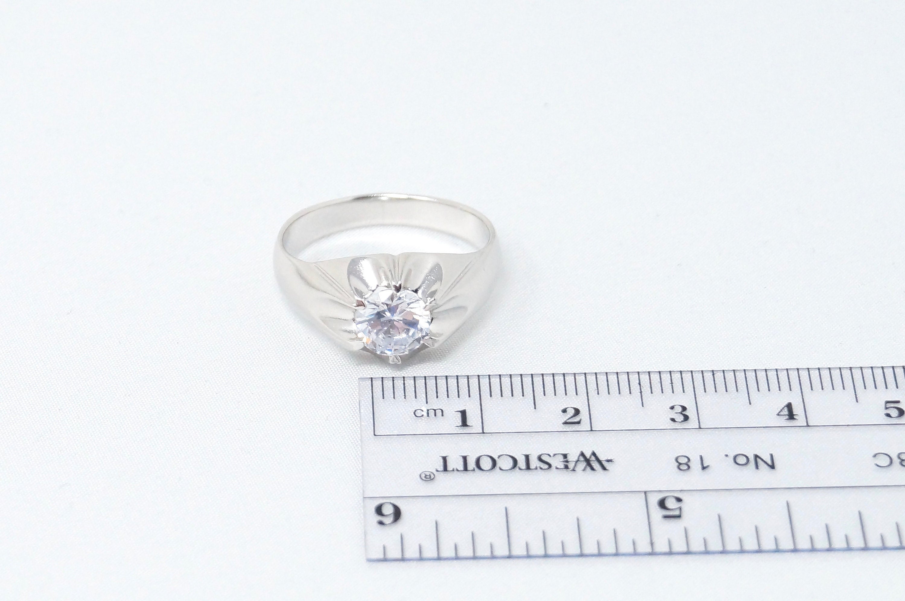 Vintage Art Deco Style CZ Statement Ring Sterling Silver - Size 9.5