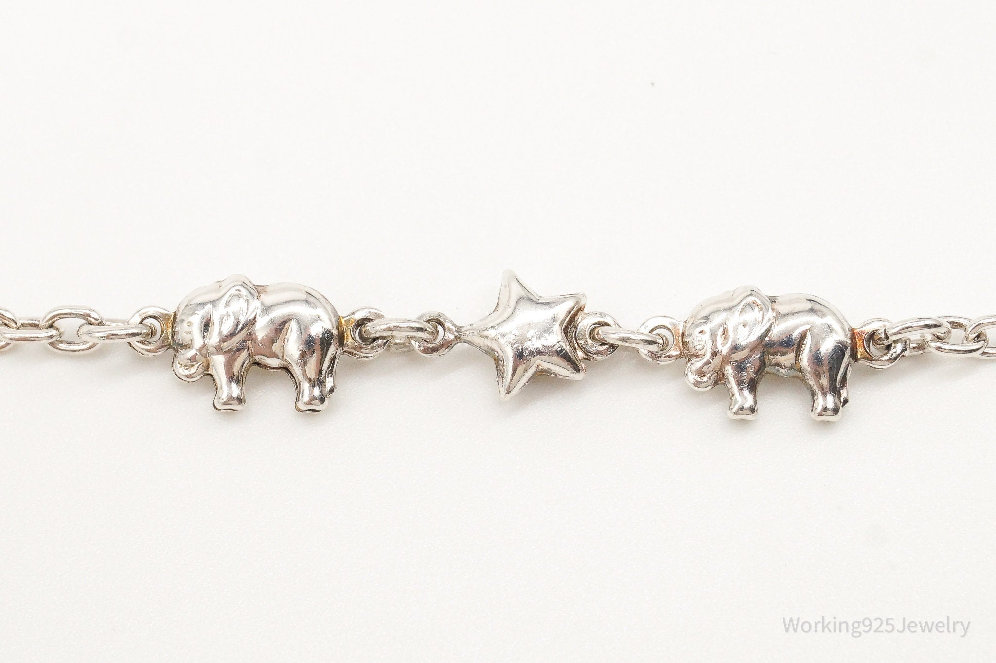 Vintage Elephants & Star Sterling Silver Bracelet