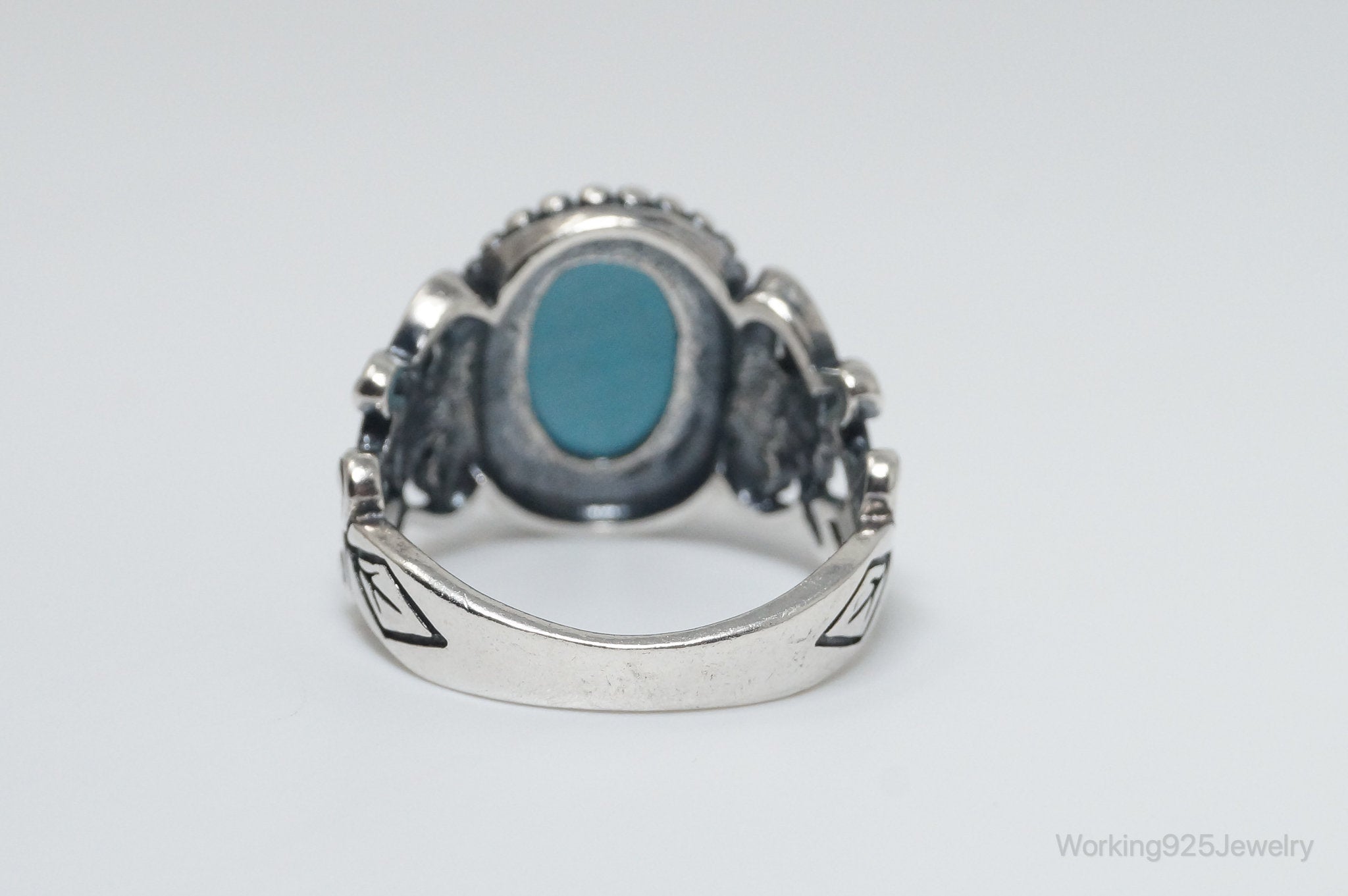 Vintage Designer Avon Turquoise Scroll Sterling Silver Ring - Size 8