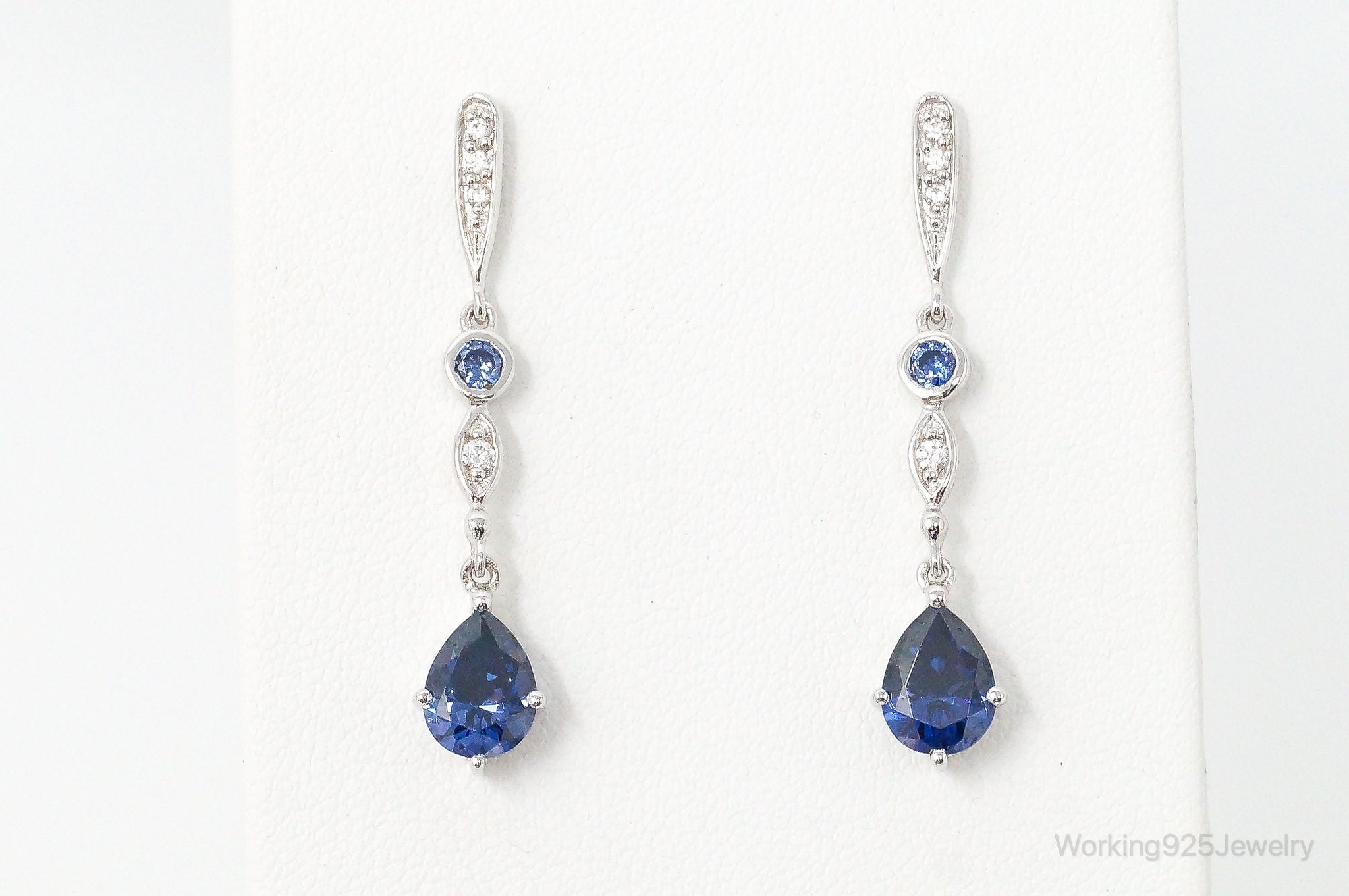 Iolite Cubic Zirconia Art Deco Sterling Silver Earrings