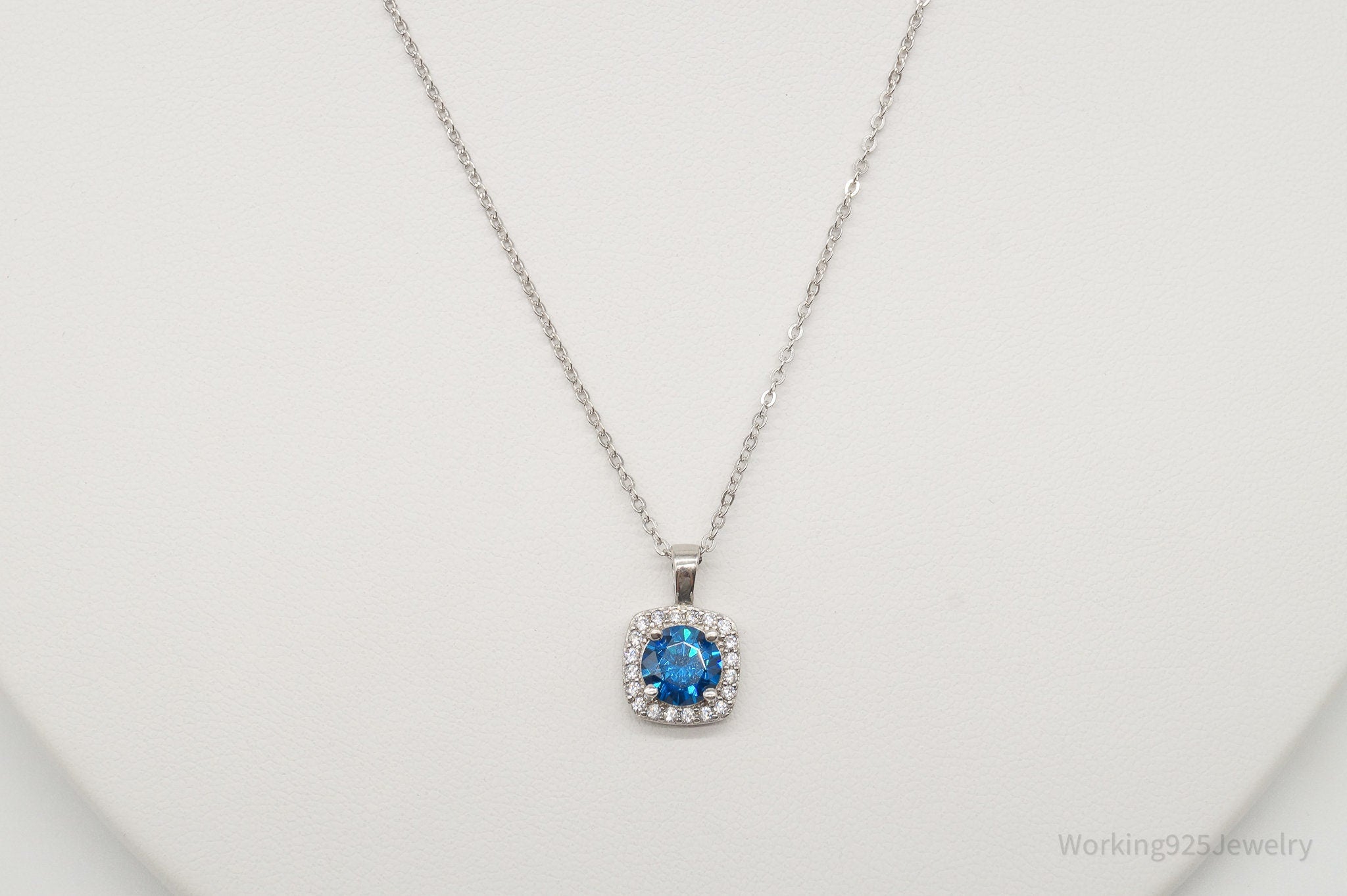 Designer Ryze Blue & White Cubic Zirconia Sterling Silver Necklace